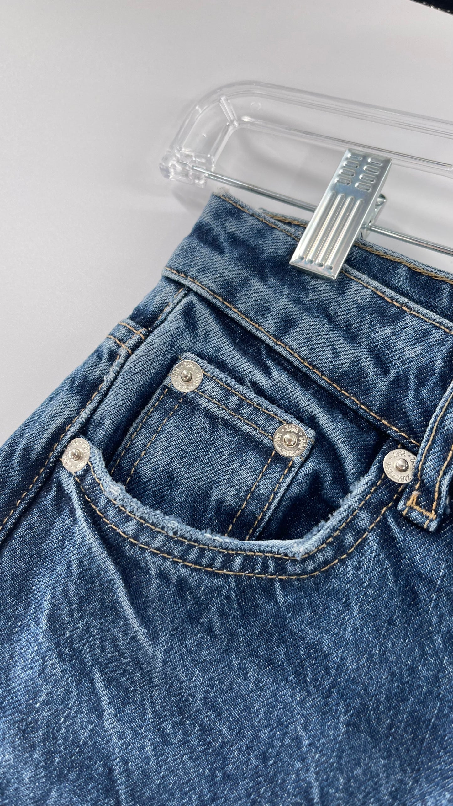 ZARA Medium Wash Denim High Waisted Wide Legs (4)