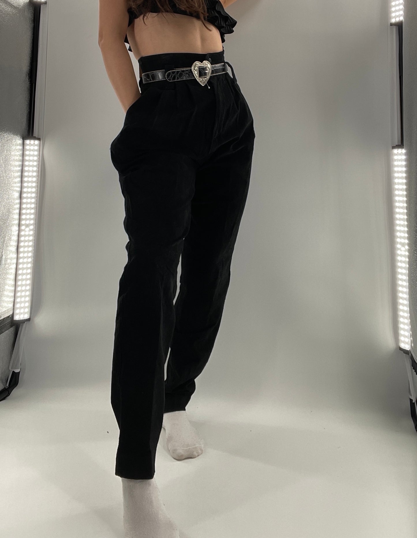 Vintage High Waisted Black Suede Leather Wilson’s Trouser (8)