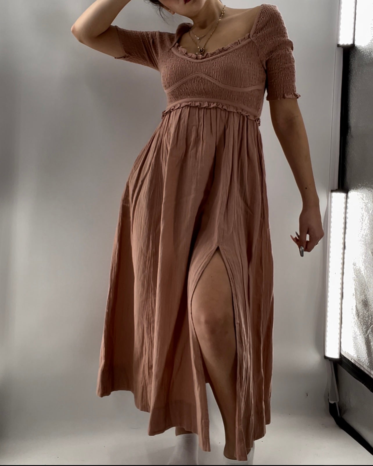 Free People Mauve/Dusty Pink Smocked Maxi (XS)