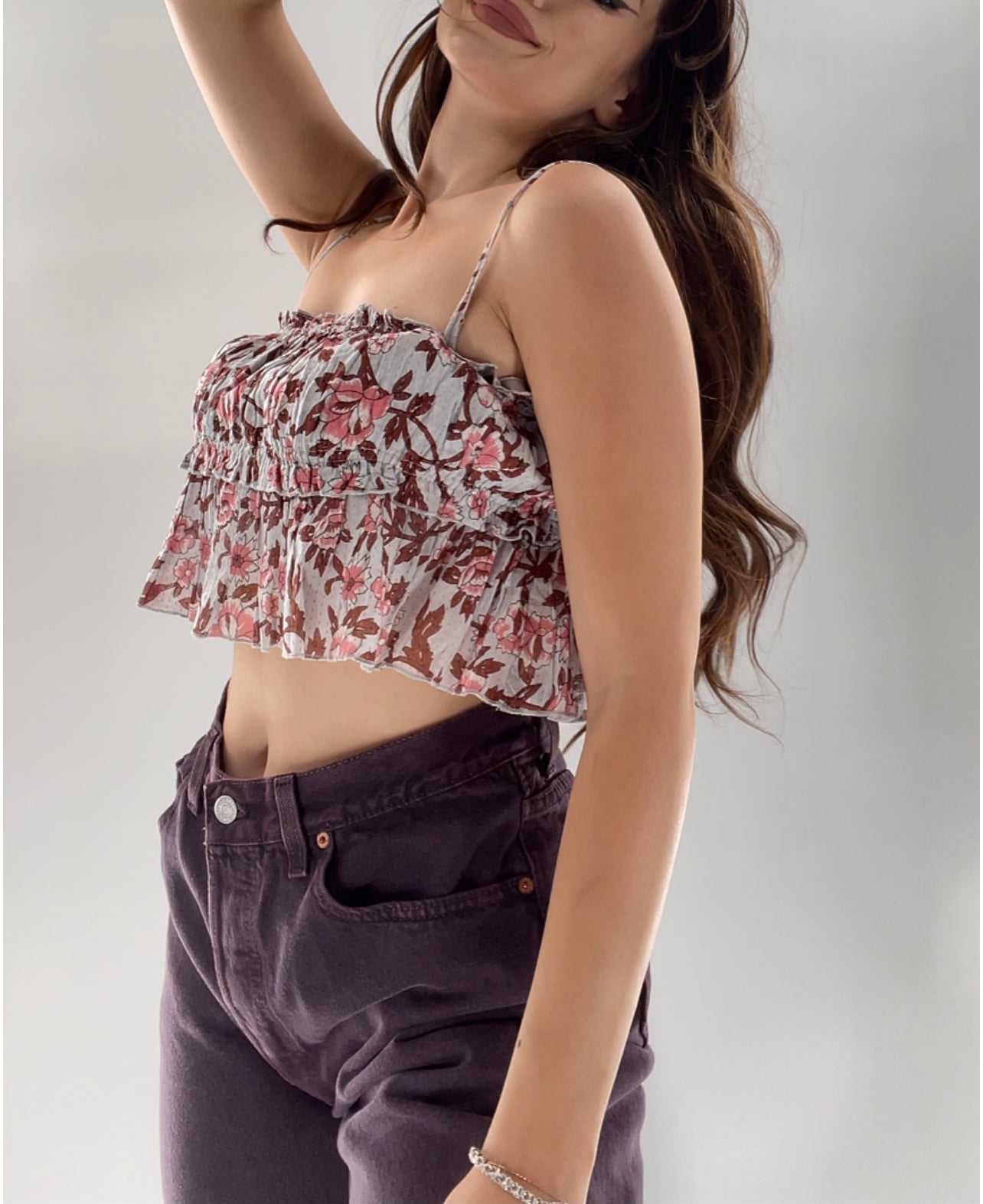 Free People Slate Blue Ruffle Tank (S)