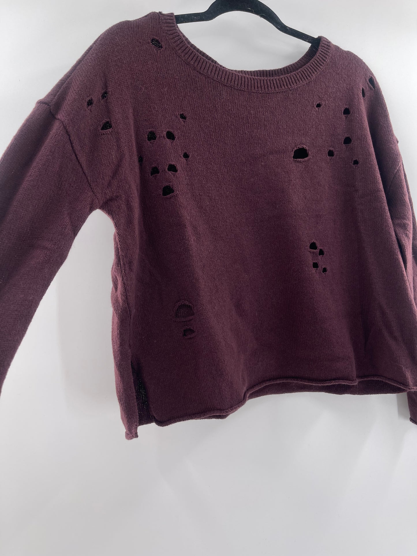 Urban Outfitters Distressed Burgundy Sweater (Small)