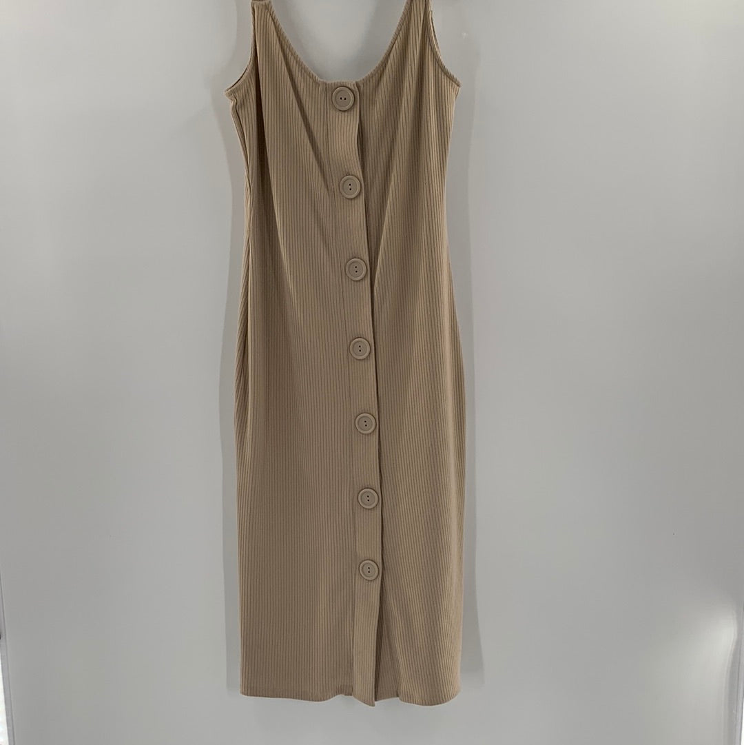 Urban Outfitters Ribbed Knit Beige MIDI Sleeveless Big Buttons Front Dress (Size M)