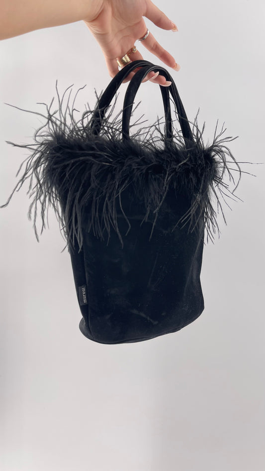 Vintage 1990s Black Ostrich Feather Bag
