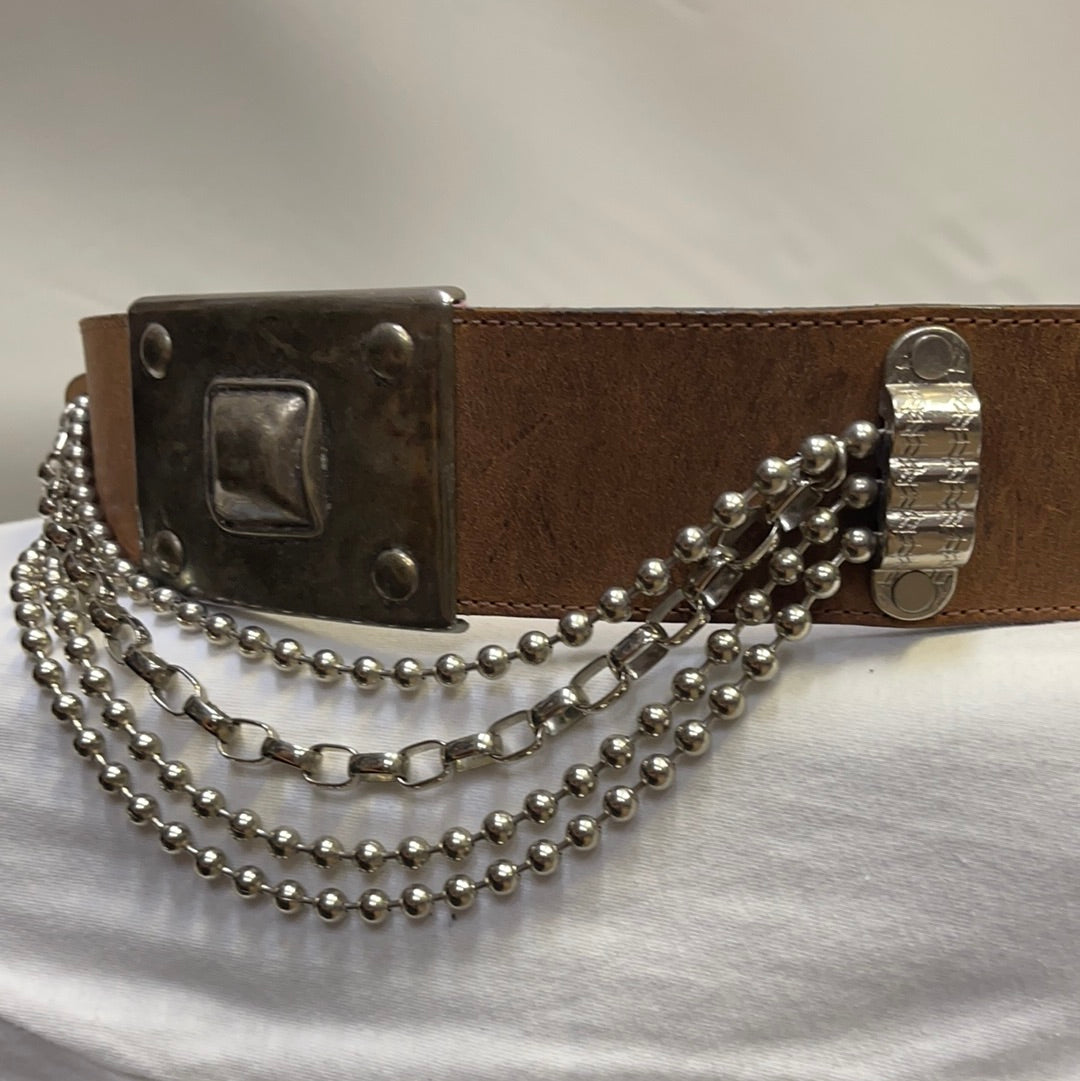 Streets Ahead thick leather belt with draping chains