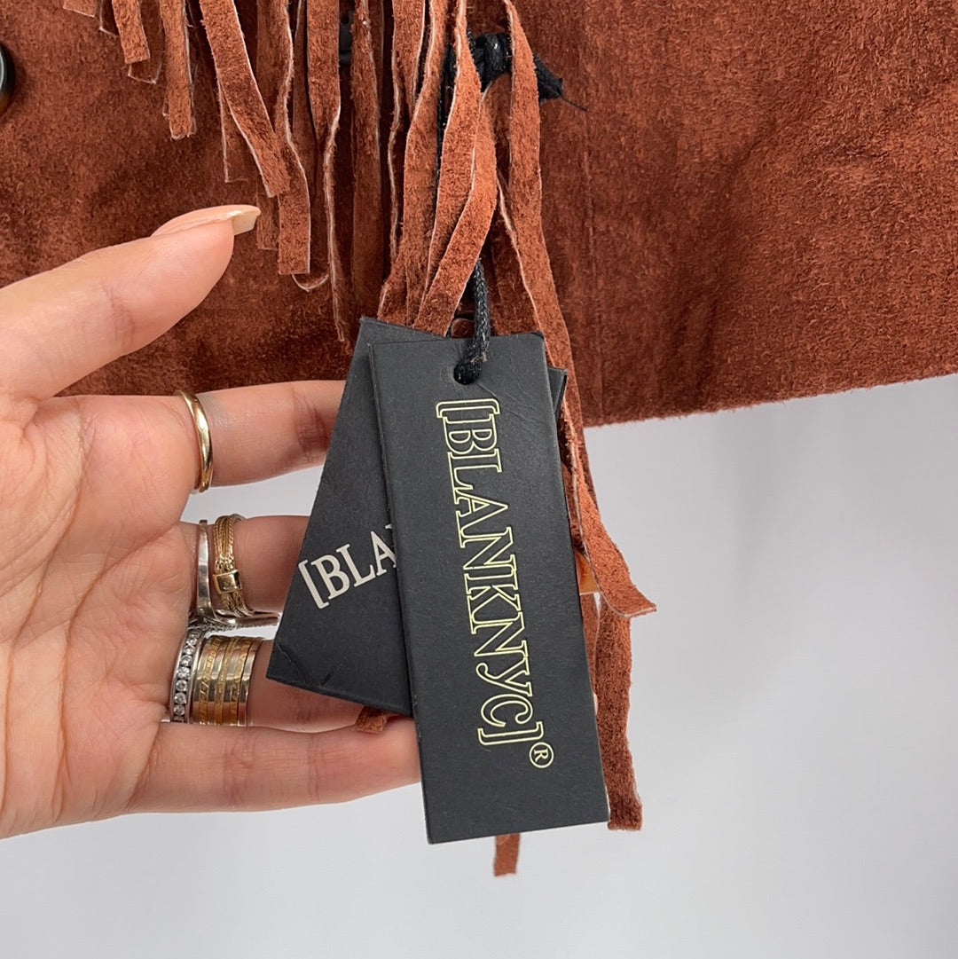 Anthropologie- Blank NYC - Cedar Cropped Suede Fringed Jacket With Front Buttons (Size S) *WITH TAGS*