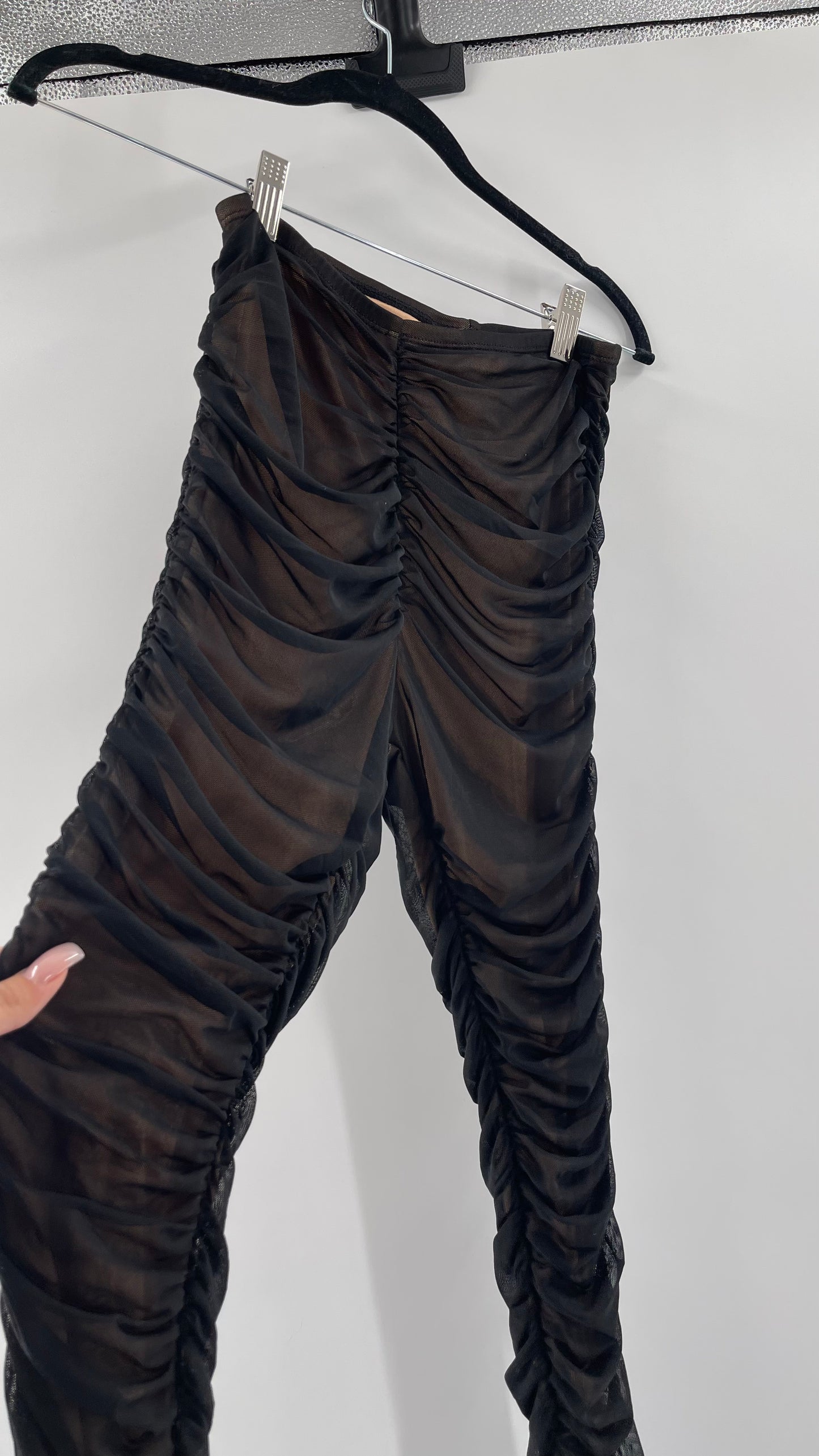 Fashion Nova/Urban Outfitters Nude/Black Ruched 2Piece Set (Small)