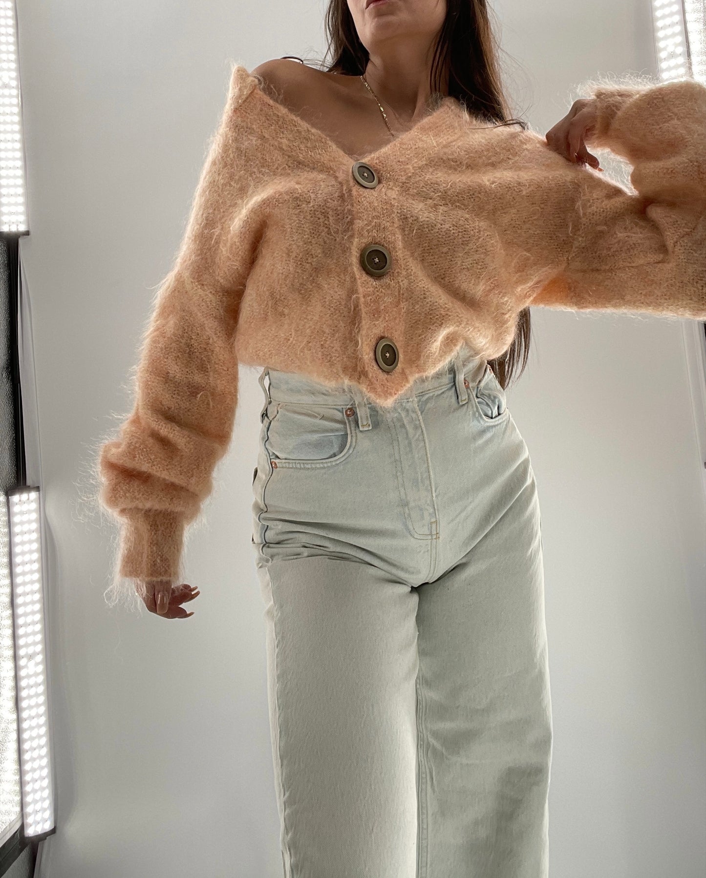 Free People Salmon Mohair Cropped Cardigan (Small)