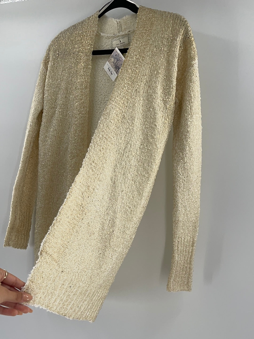 Anthropologie - Ruby Moon - Cream Metallic Gold Long Cardigan (Size XS)