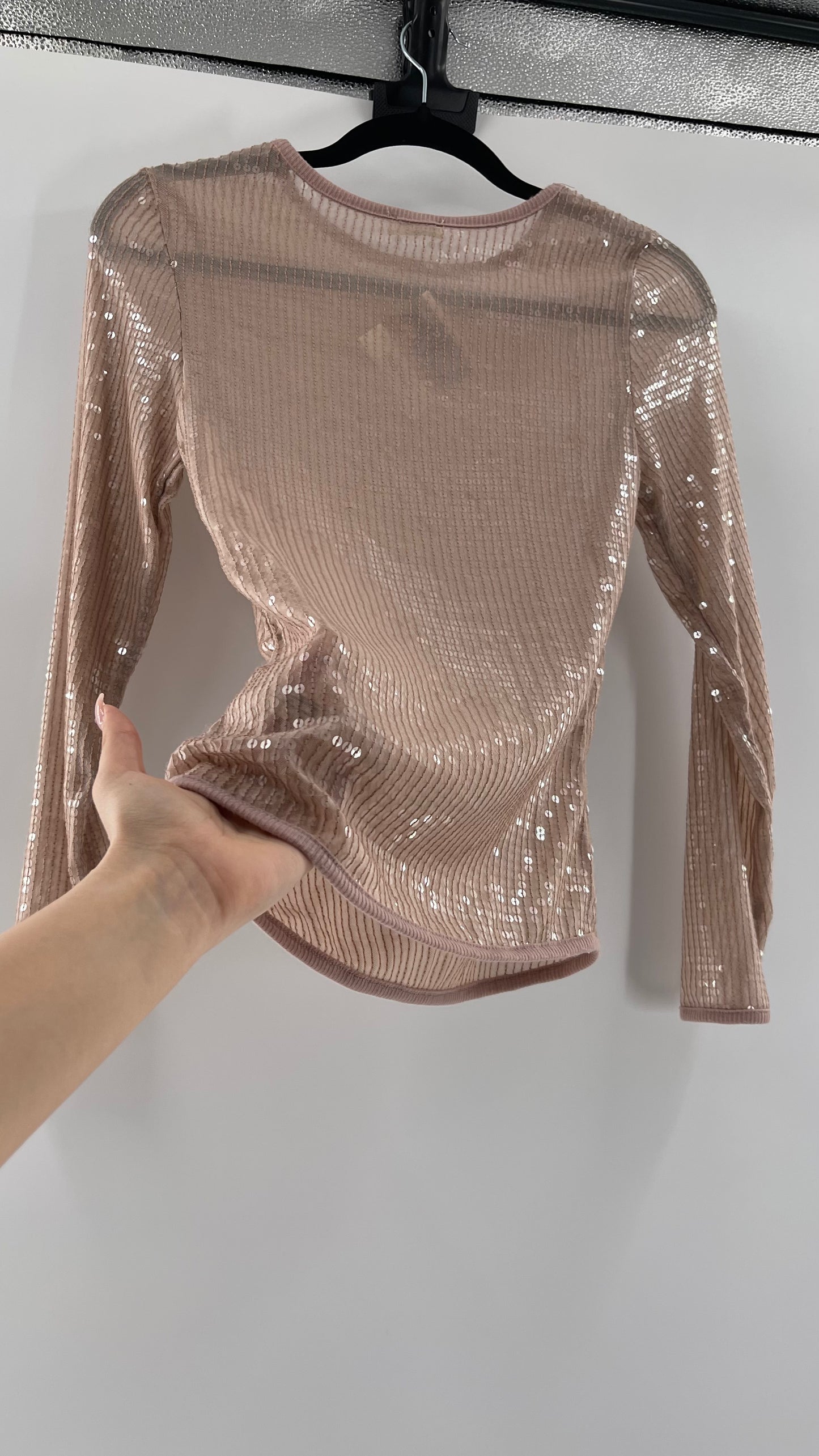 Intimately Free People Dusty Pink Sequin Long Sleeve (Small)