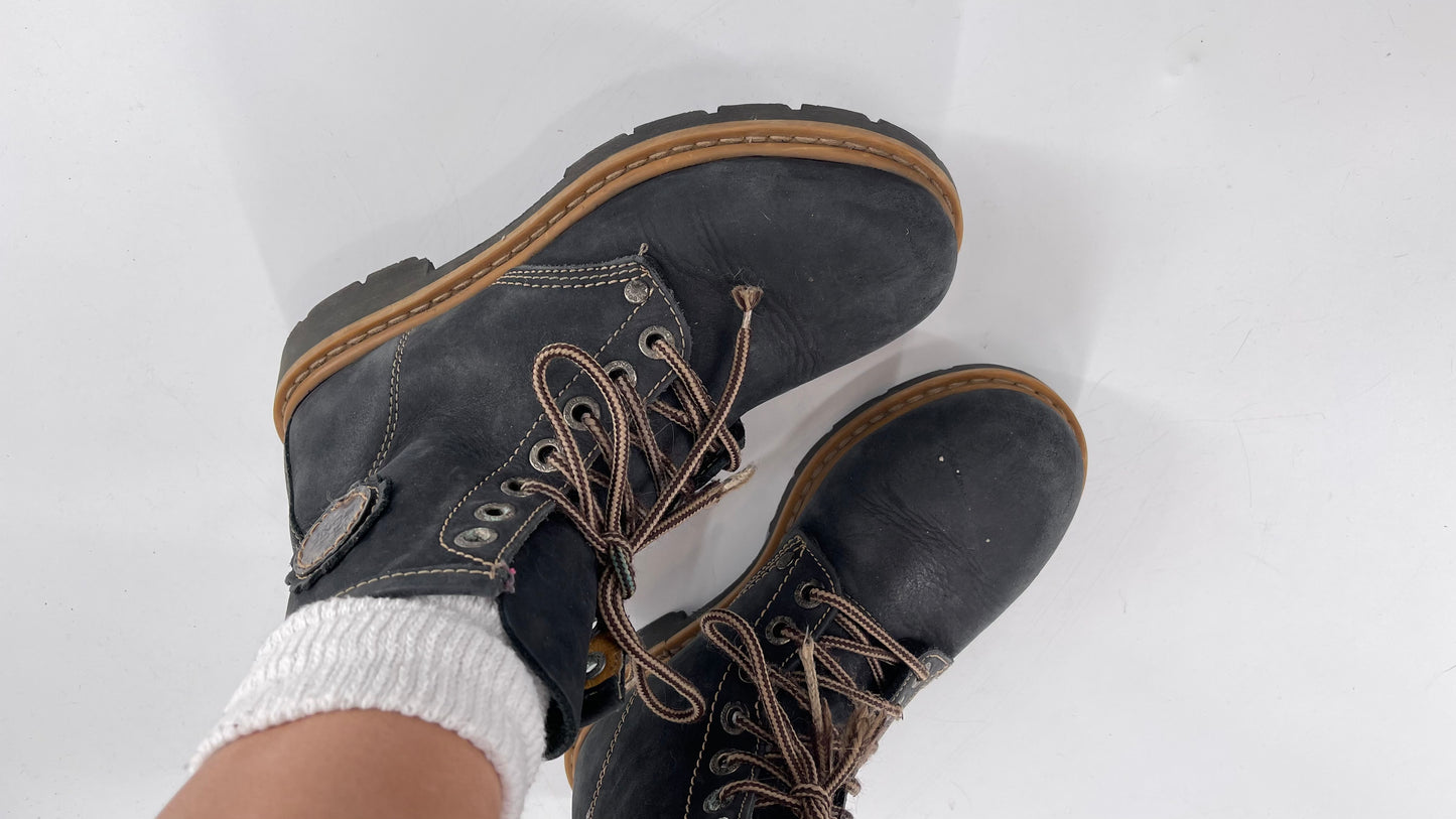 Vagabond Leather Lace Up Combat Charcoal Boots - Size 8