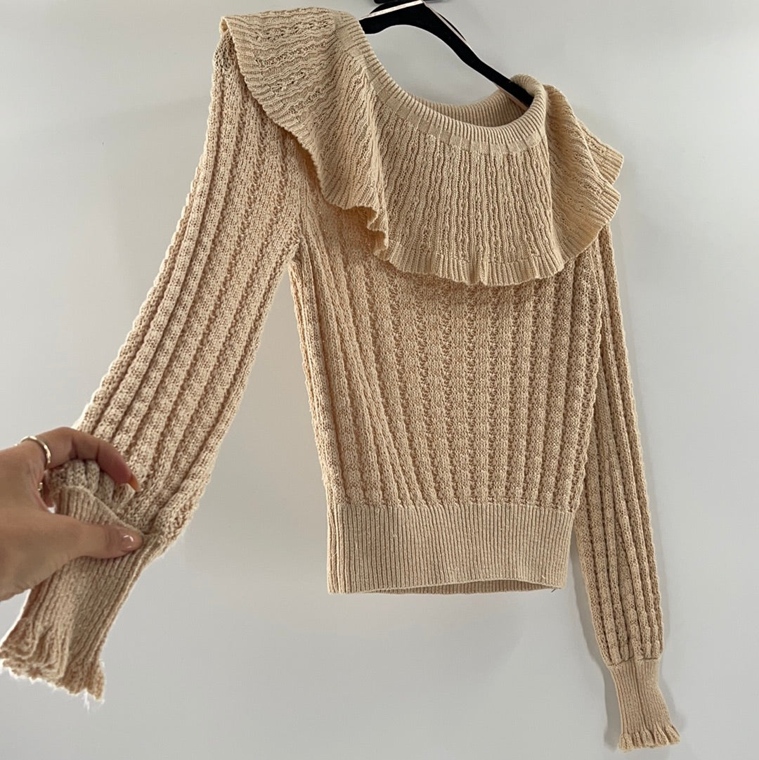 Free People Crazy In Love Ruffle Sweater Beige (Size: Small)