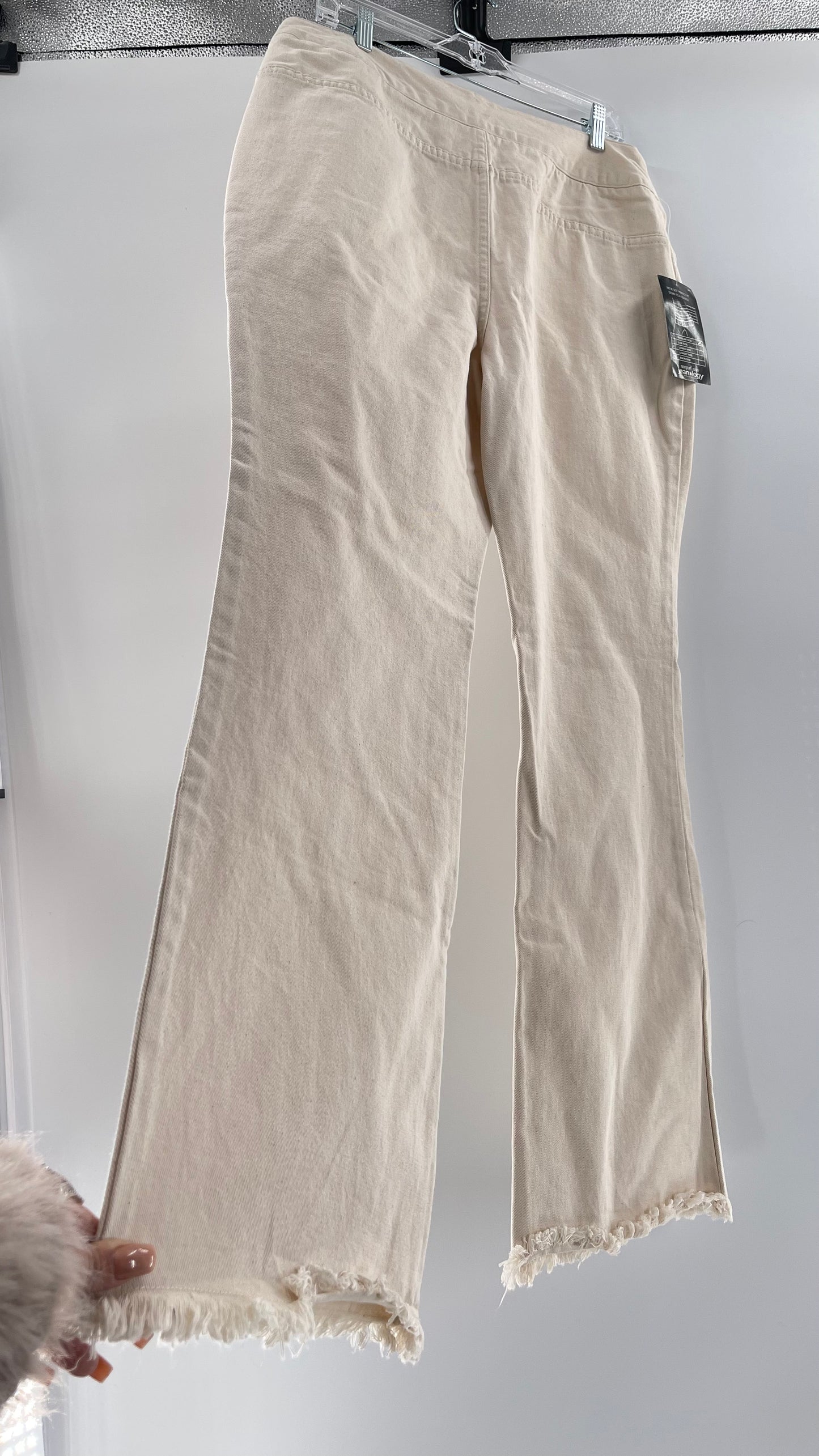 Vintage Jeanology Beige Raw Edge Hem Flare Jeans (16)