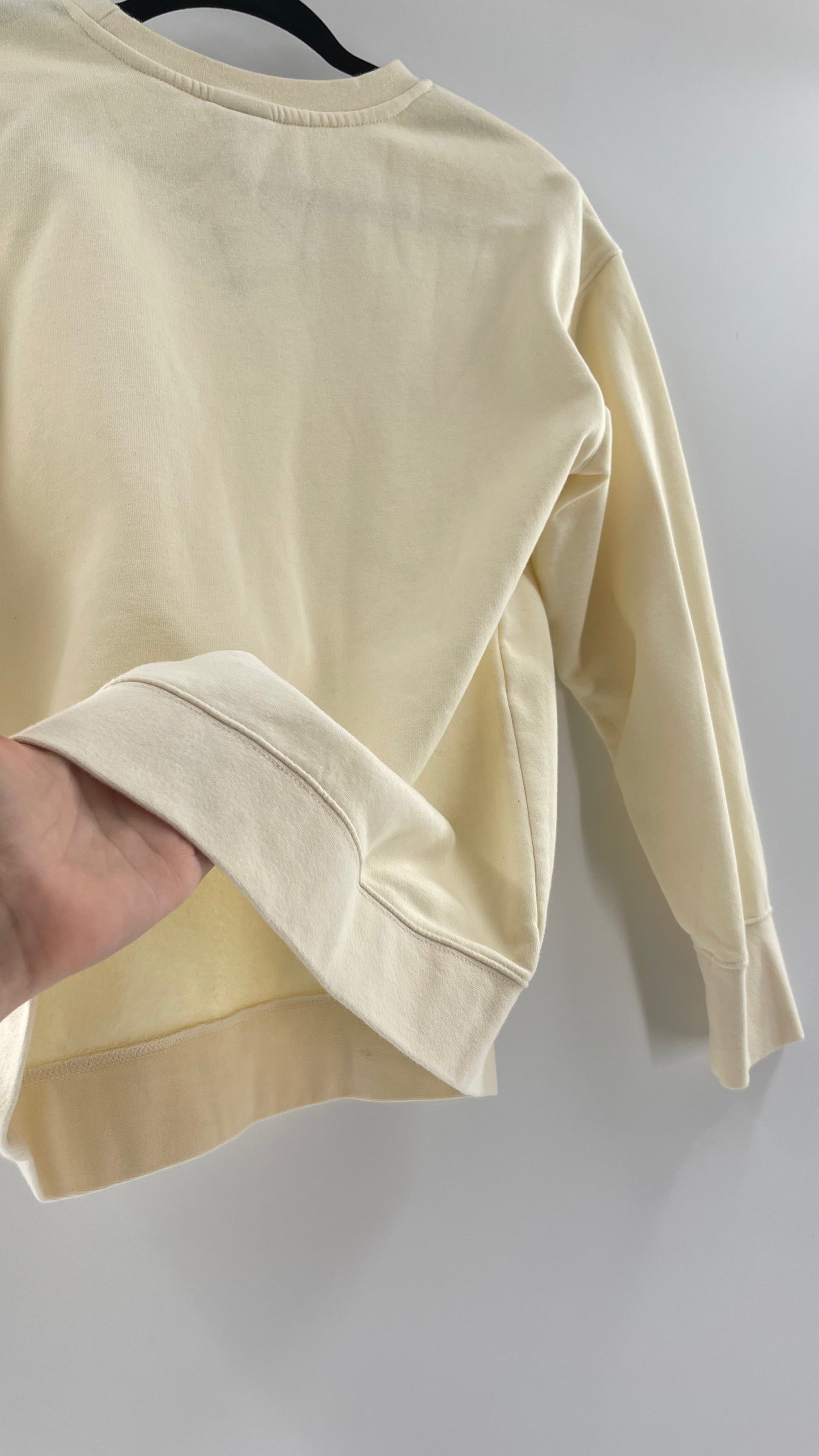 Cream Nike Crewneck with Minimalist Black Chest Logo (Large)