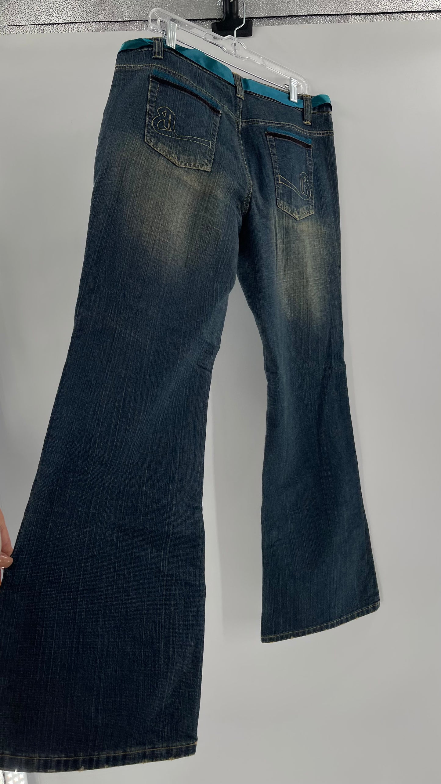 Deadstock Vintage BISOU BISOU Denim Flare Jeans with Embellishments (16)