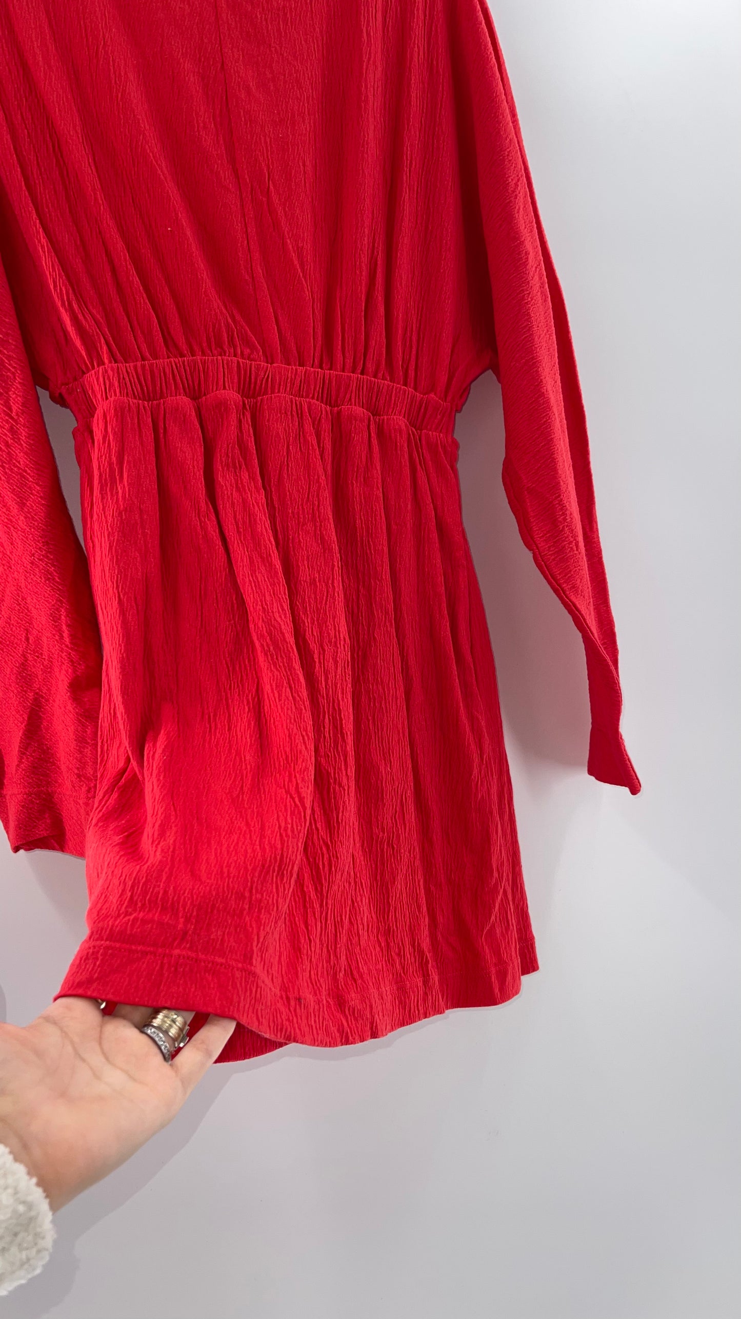Free People Red Long Sleeve Mini Dress with Cut Outs (Medium)