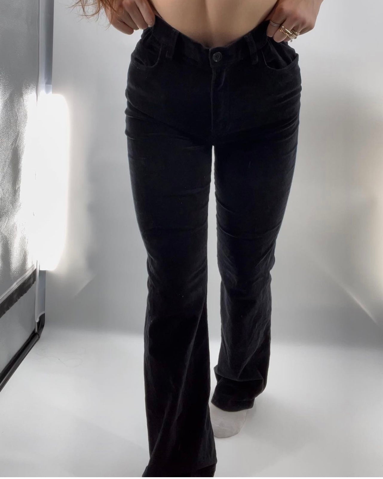 Reformation Black Velvet Pants with stitching on Butt (Sz 28)