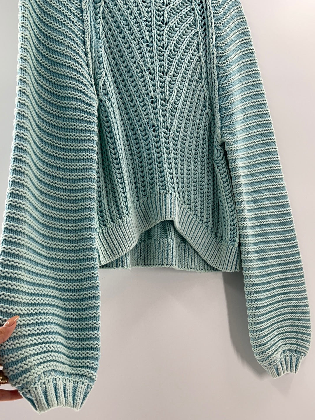 Free People Sweetheart Sweater Chunky Rib Knit Mock Neck Pullover Light Blue (Size Small)
