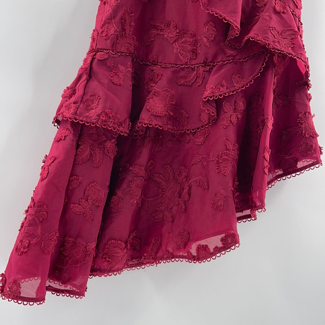 Keepsake Wine Red Mid Length Ruffled Skirt (Size XXS)