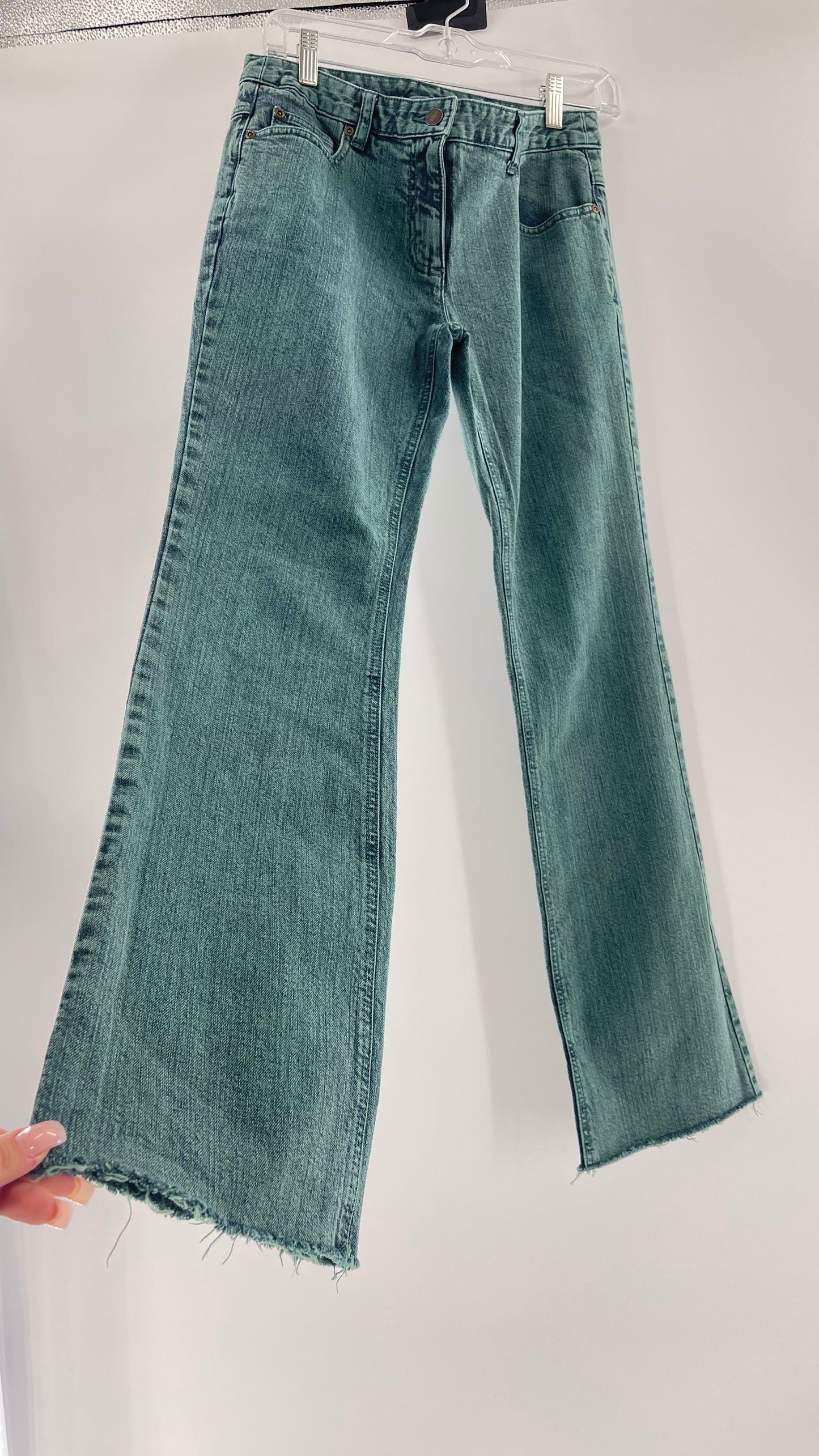 Jeanology Mid Rise Faded Teal Straight Legs (4)