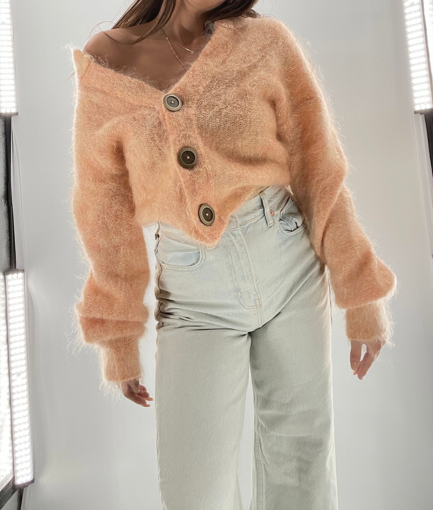 Free People Salmon Mohair Cropped Cardigan (Small)