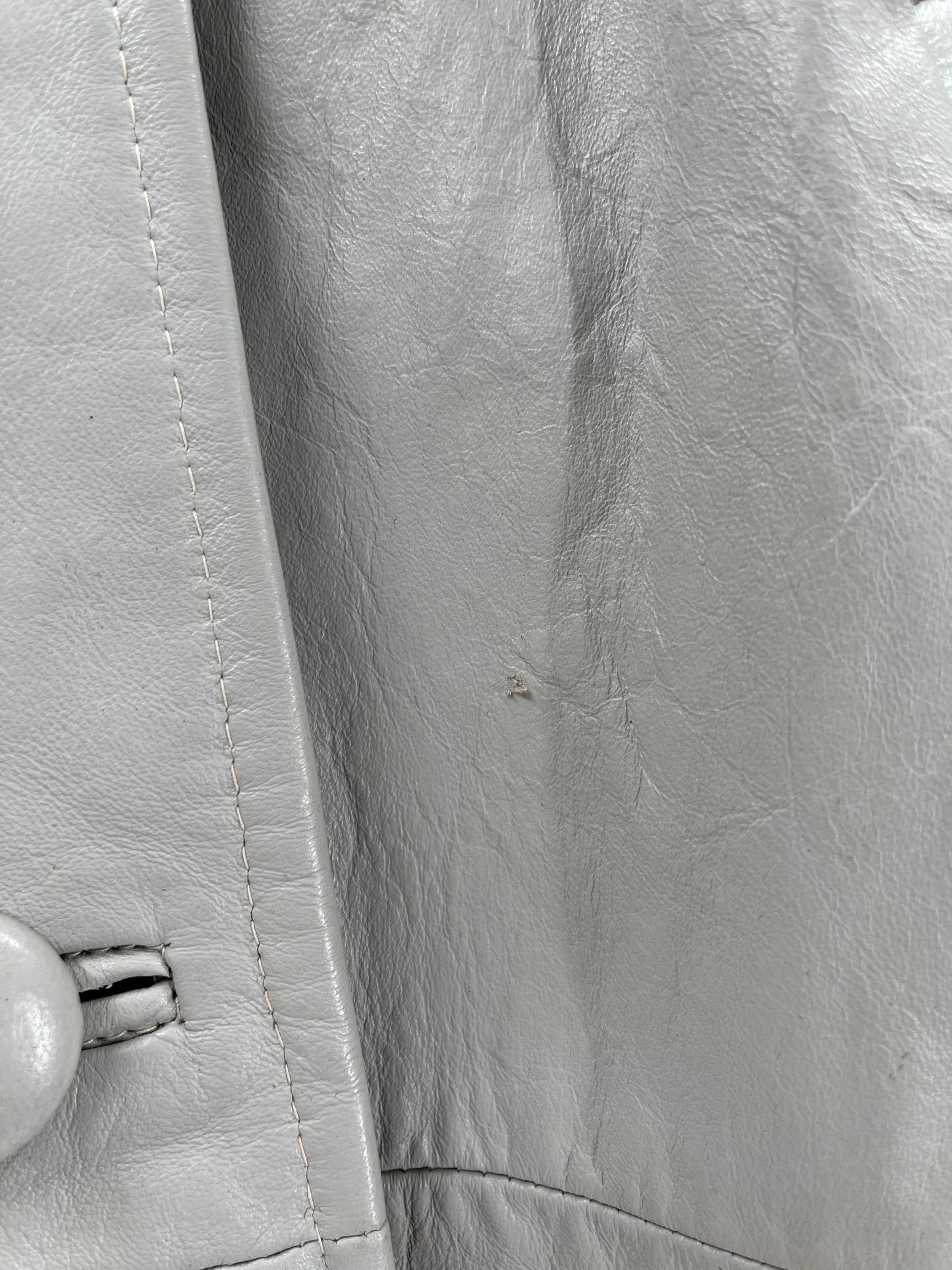 Light Gray 100% Leather Coat With Real Fur Collar and Cuffs Trim (Size 16) VINTAGE