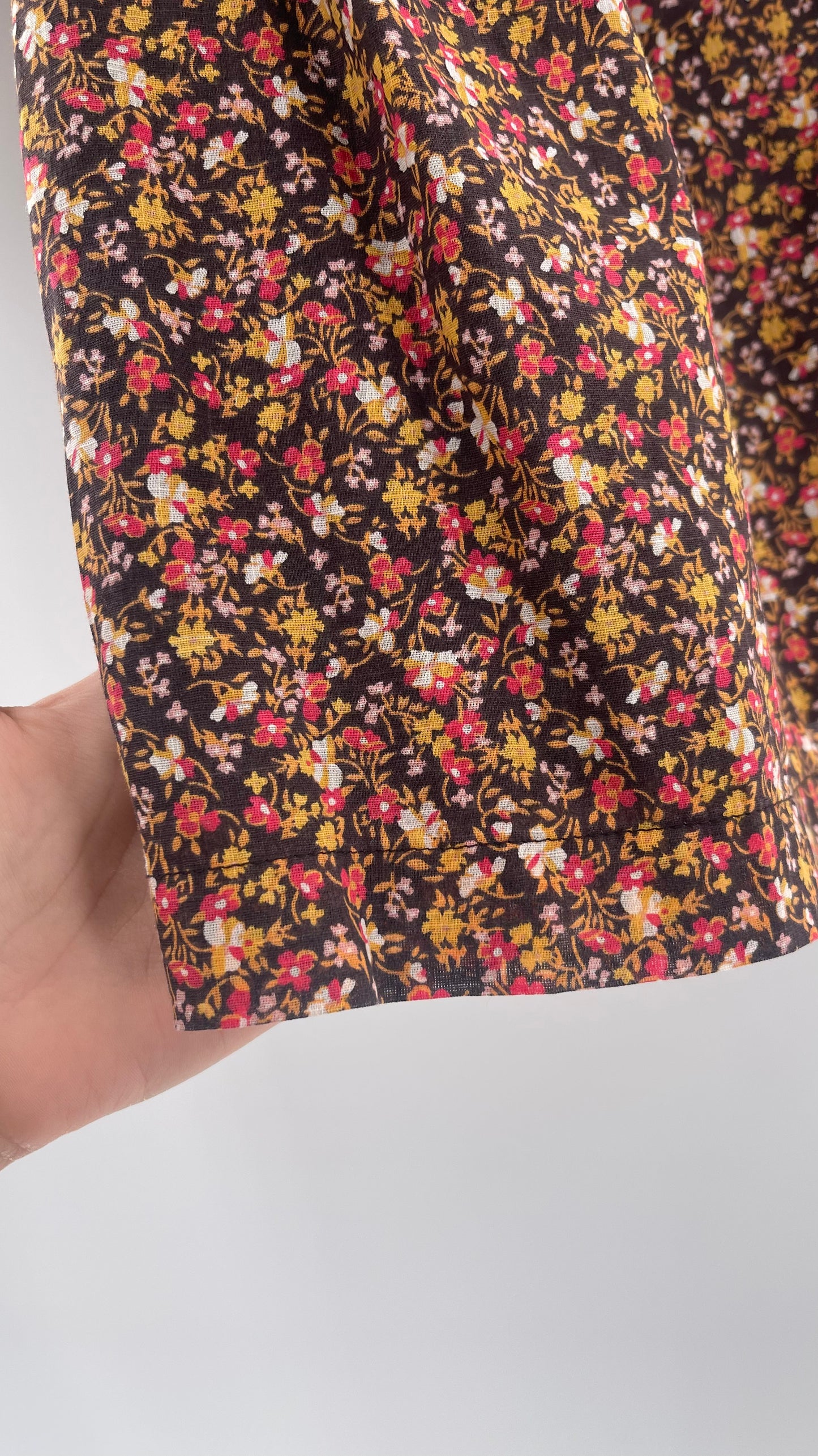 Free People Flowered Brown Print Ballon Sleeve Mini Dress With Collar (Size 2)