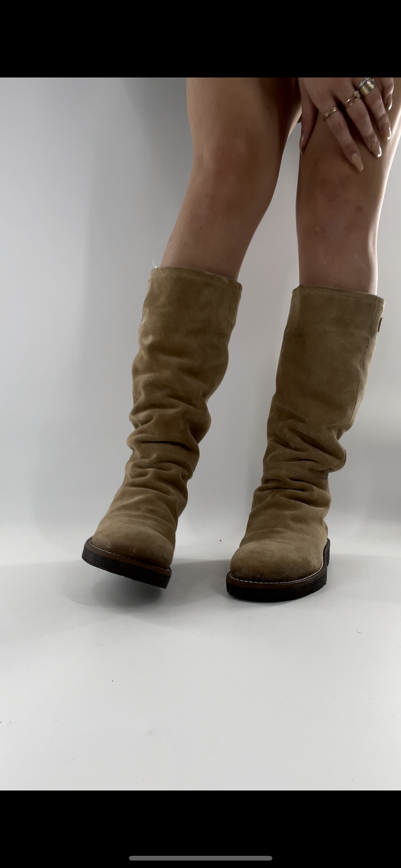 BRONX SO TODAY - Suede Shearling Inside Light Beige Knee High Boots - Size 39
