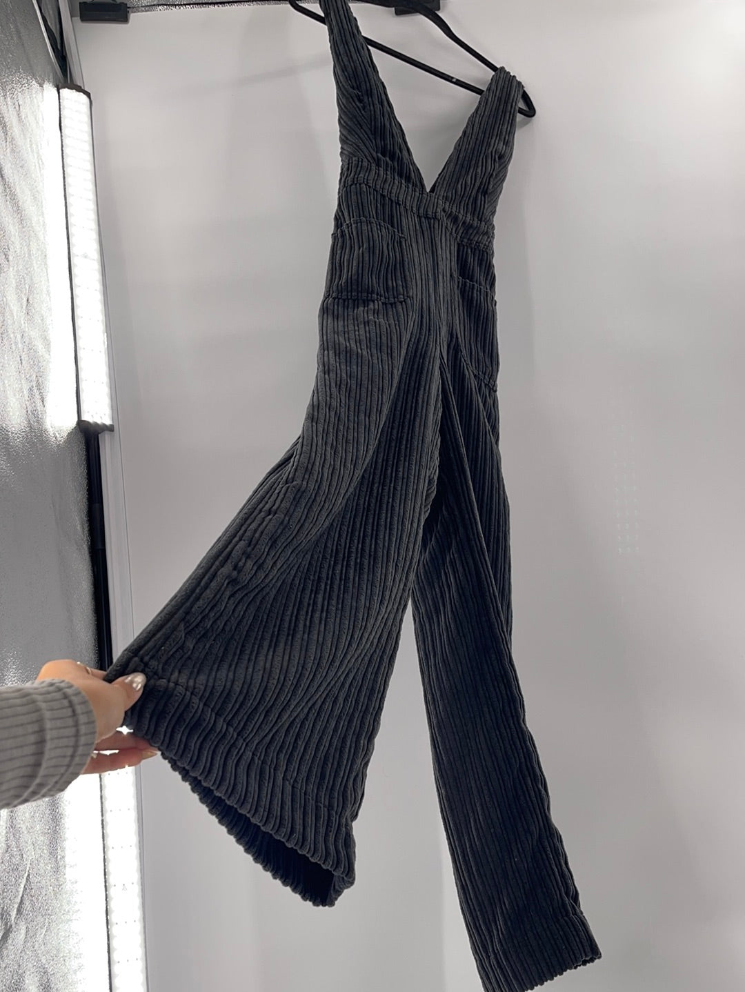 BDG Urban Outfitters Black Corduroy Backless Crossed Back Straps Jumpsuit (Size 10)
