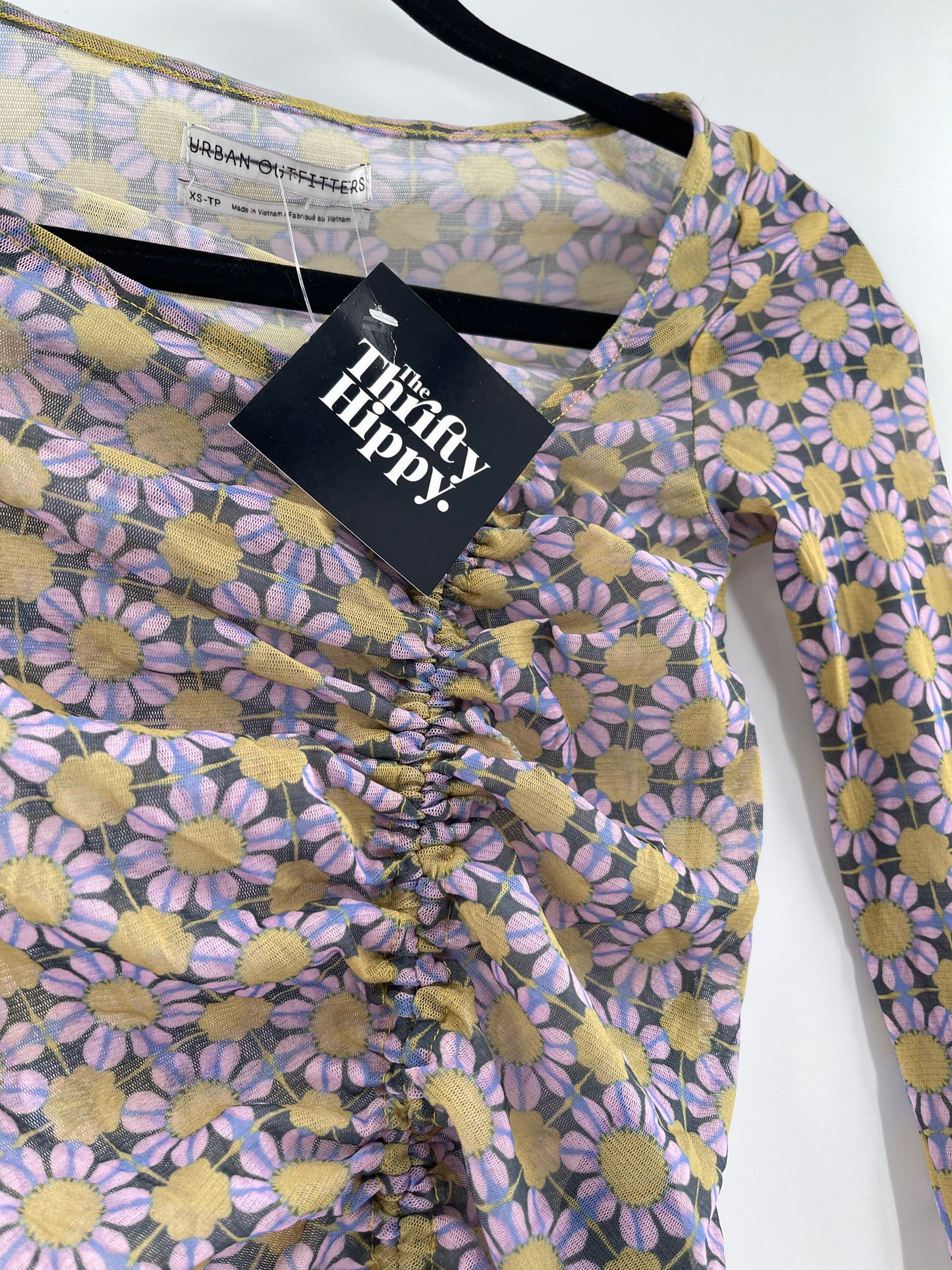 Urban Outfitters Mesh Floral Cinch Drawstring Top (XS)