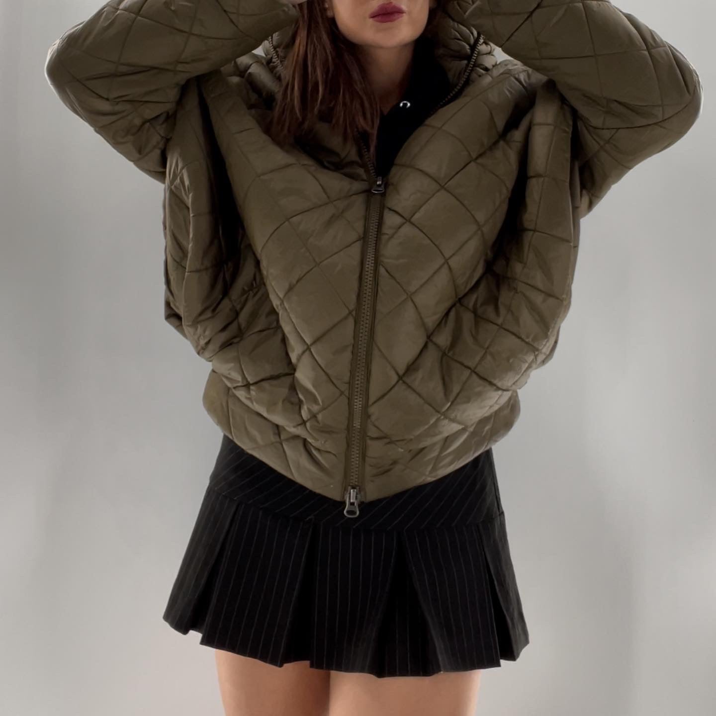Without Walls Army Green Abstract Quilted Puffer (XS/S)