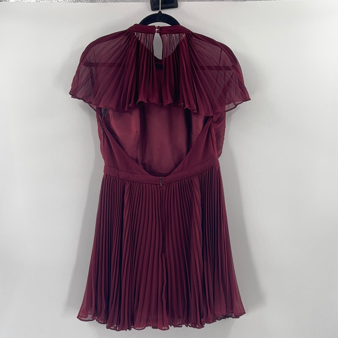 Anthropologie Keepsake Burgundy Cape Detail Mini Dress (Large)