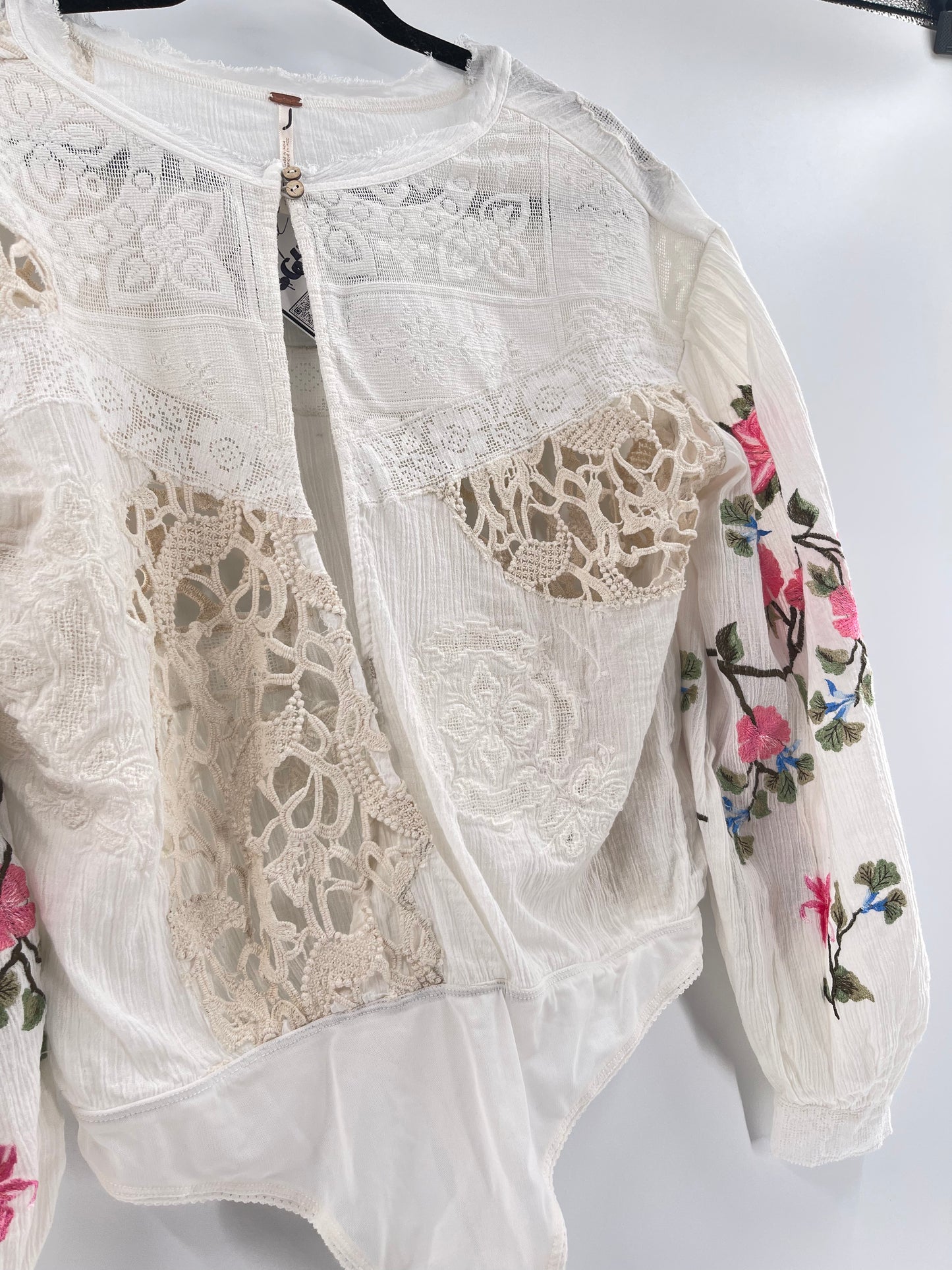 Free People Making Harmony Lace Cotton Embroidered Blouse (Medium)