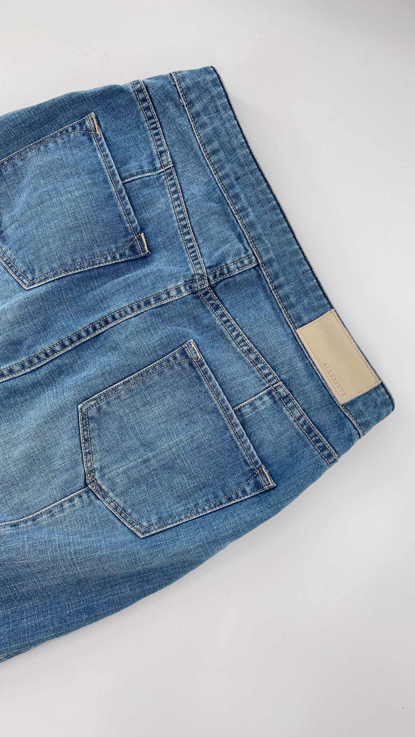 ALLSAINTS Light Wash Button Front Knee High Skirt (4)