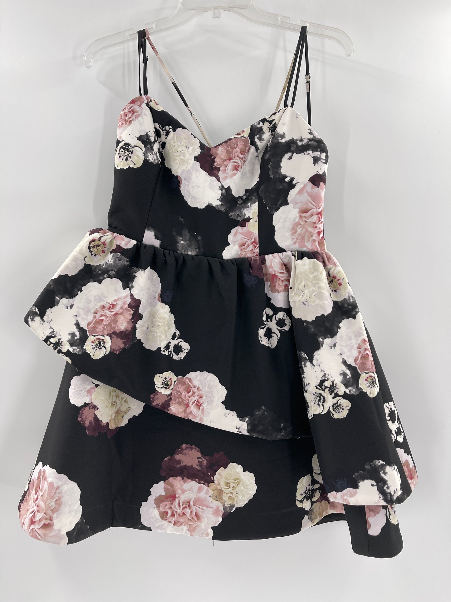 Keepsake - Anthropologie - Black Floral Backless Spaguetti Straps Ruffle Detail Mini Dress (Size L)