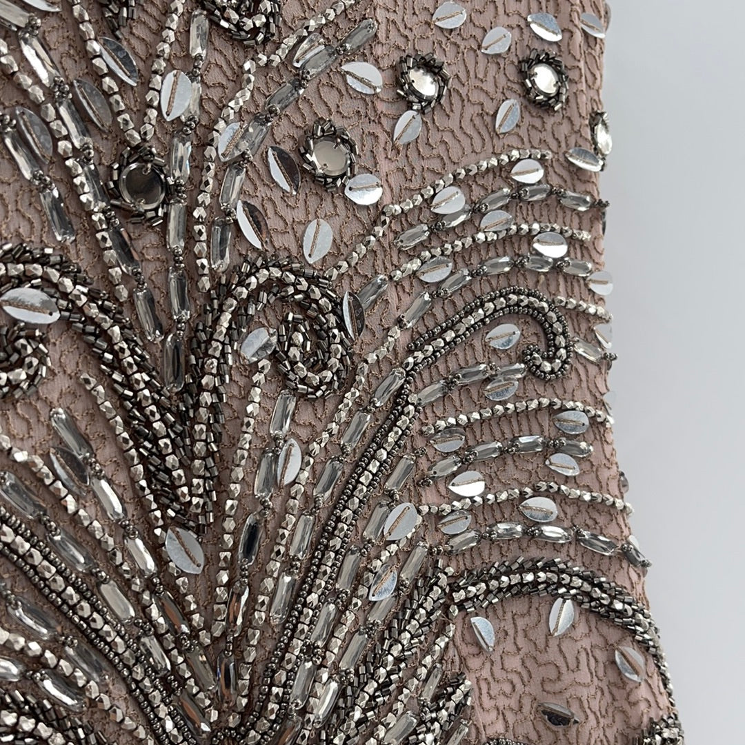 Parker Black Beige Beaded Midi Dress (Size 2)