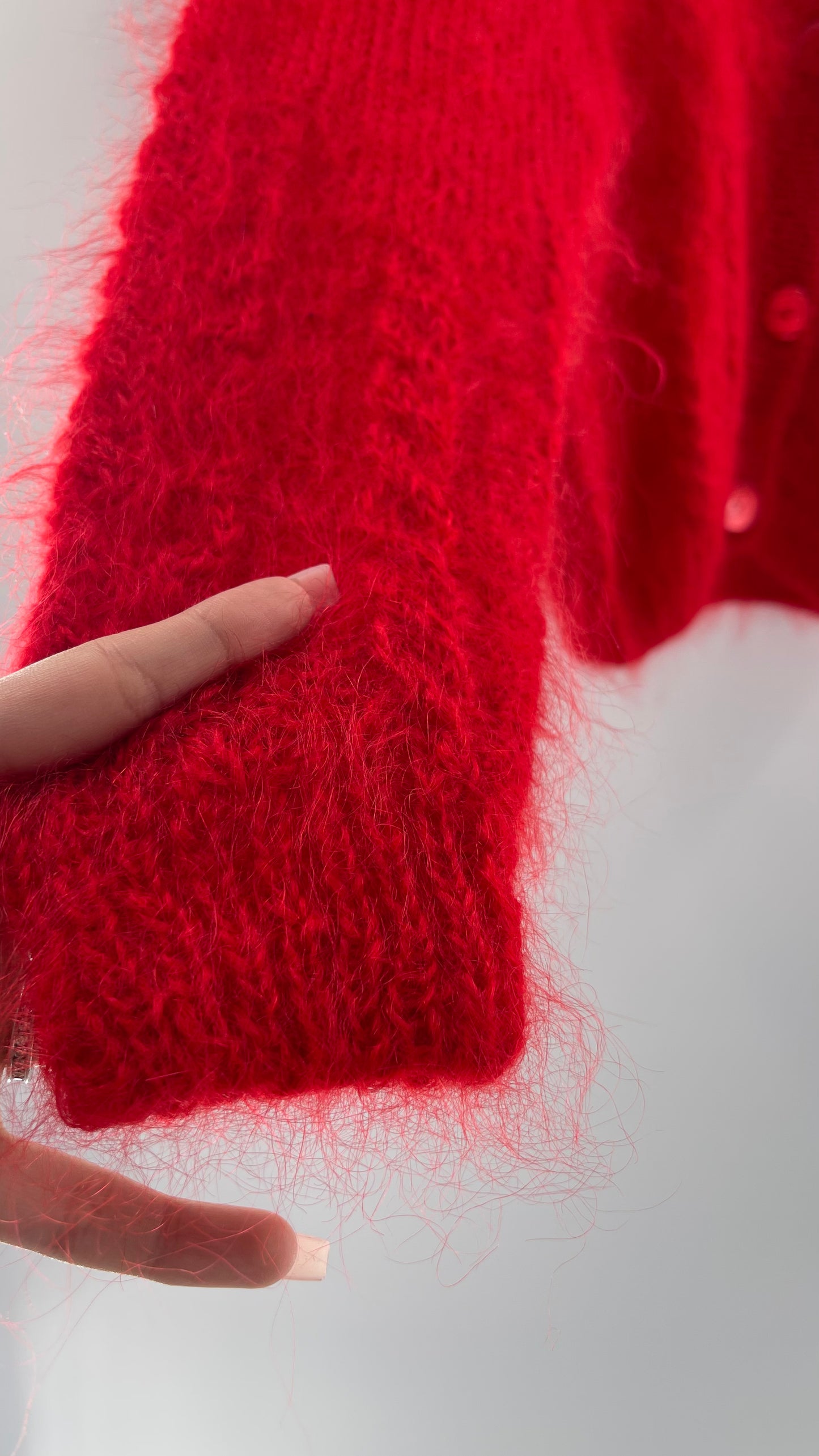 OBR Red 78% Mohair 18% Wool Cropped Cardigan (Medium)