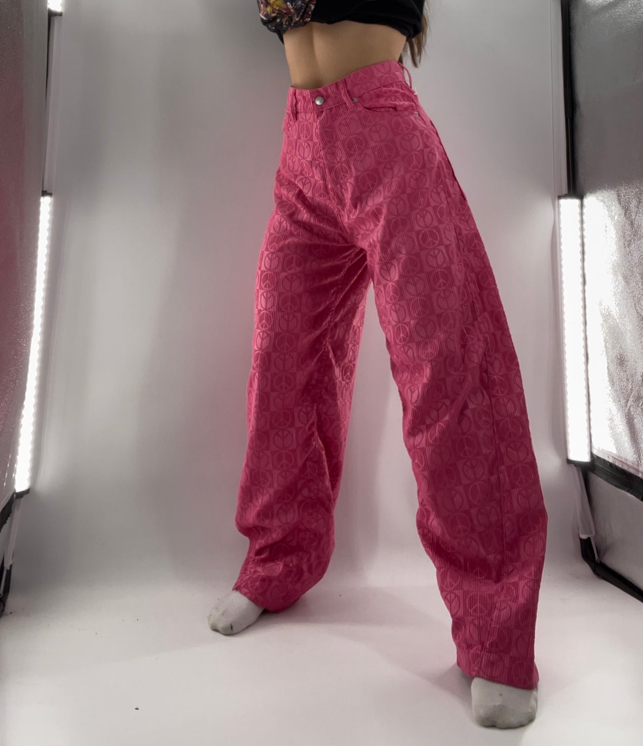 BDG Hot Pink Checkered Peace Sign Wide Legs (27)