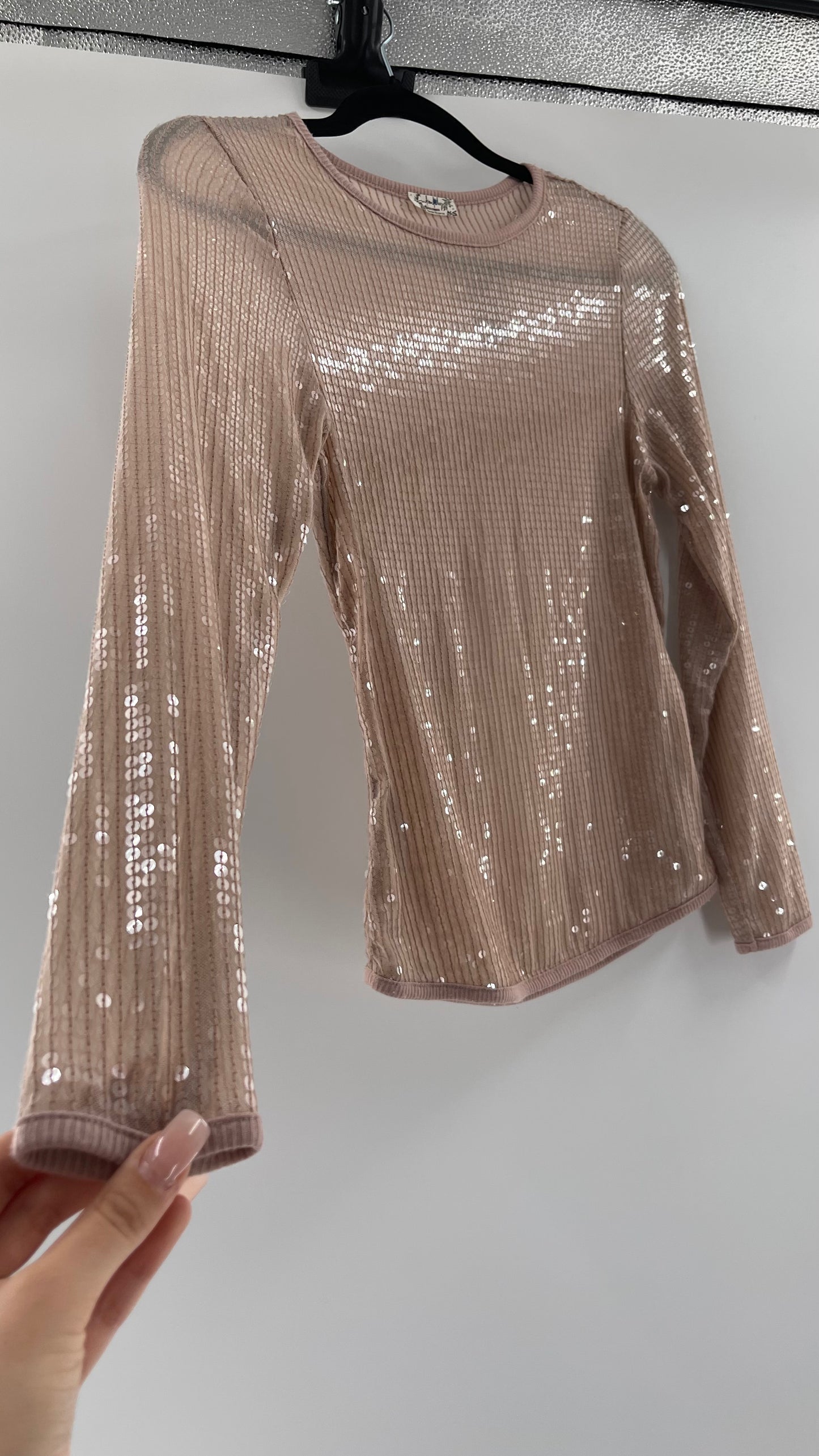Intimately Free People Dusty Pink Sequin Long Sleeve (Small)