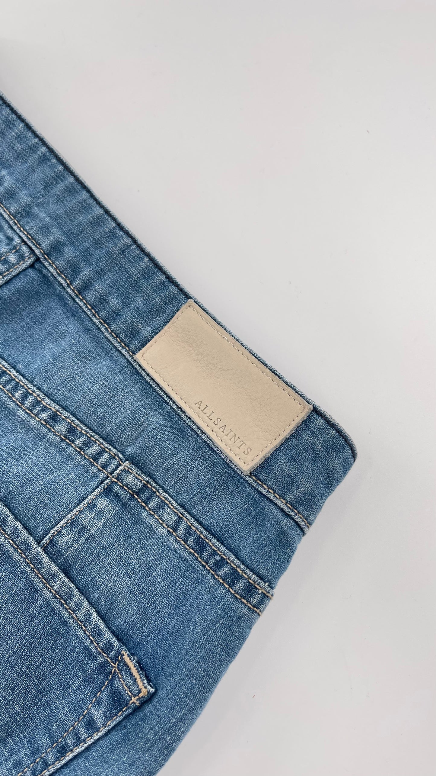 ALLSAINTS Light Wash Button Front Knee High Skirt (4)