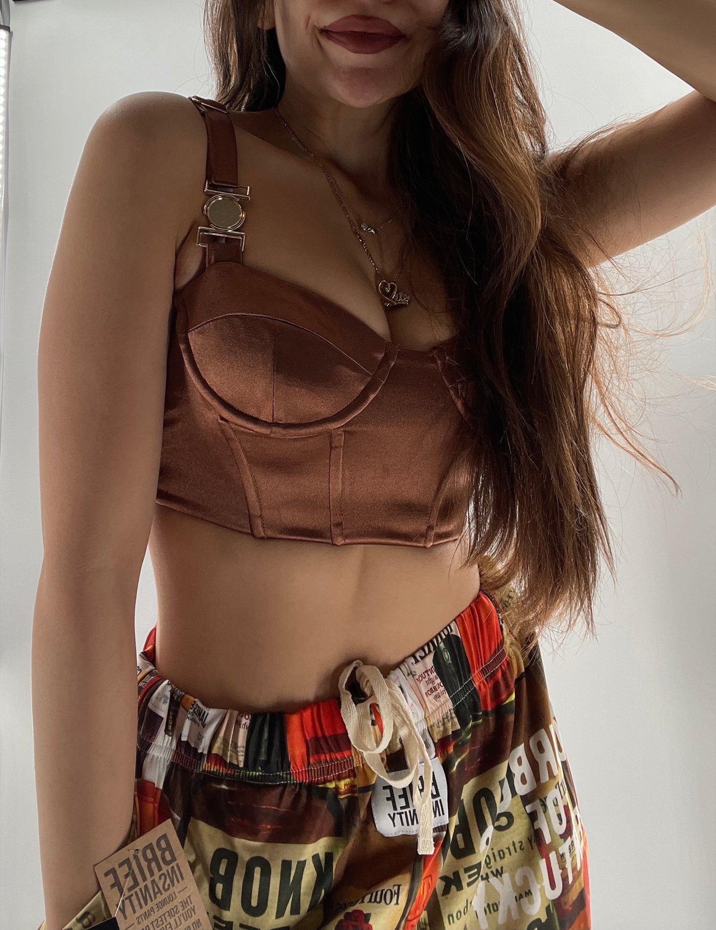 Princess Polly Brown Cropped Corset with Gold Medallion (2)
