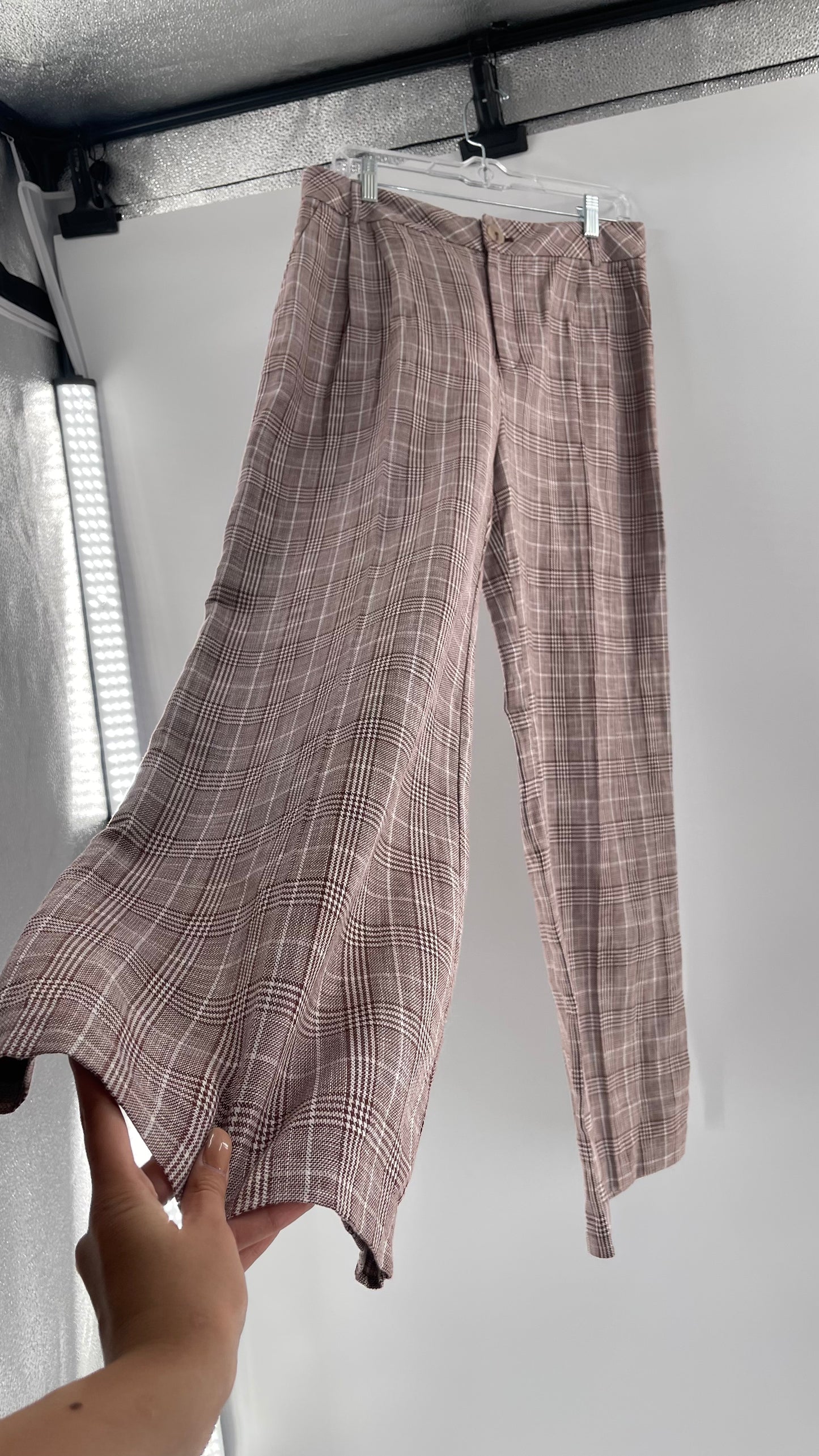 Anthropologie Maeve Brown Plaid Cotton/Linen Trouser (14)