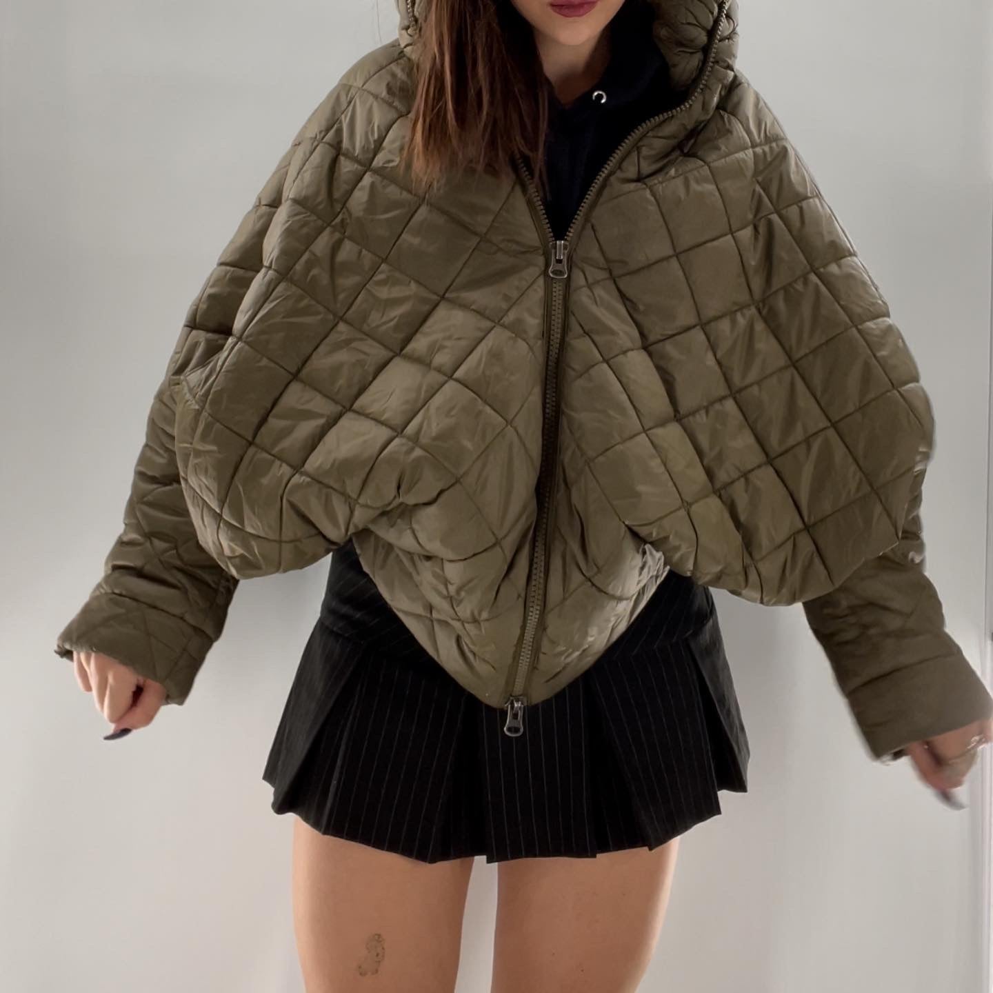 Without Walls Army Green Abstract Quilted Puffer (XS/S)