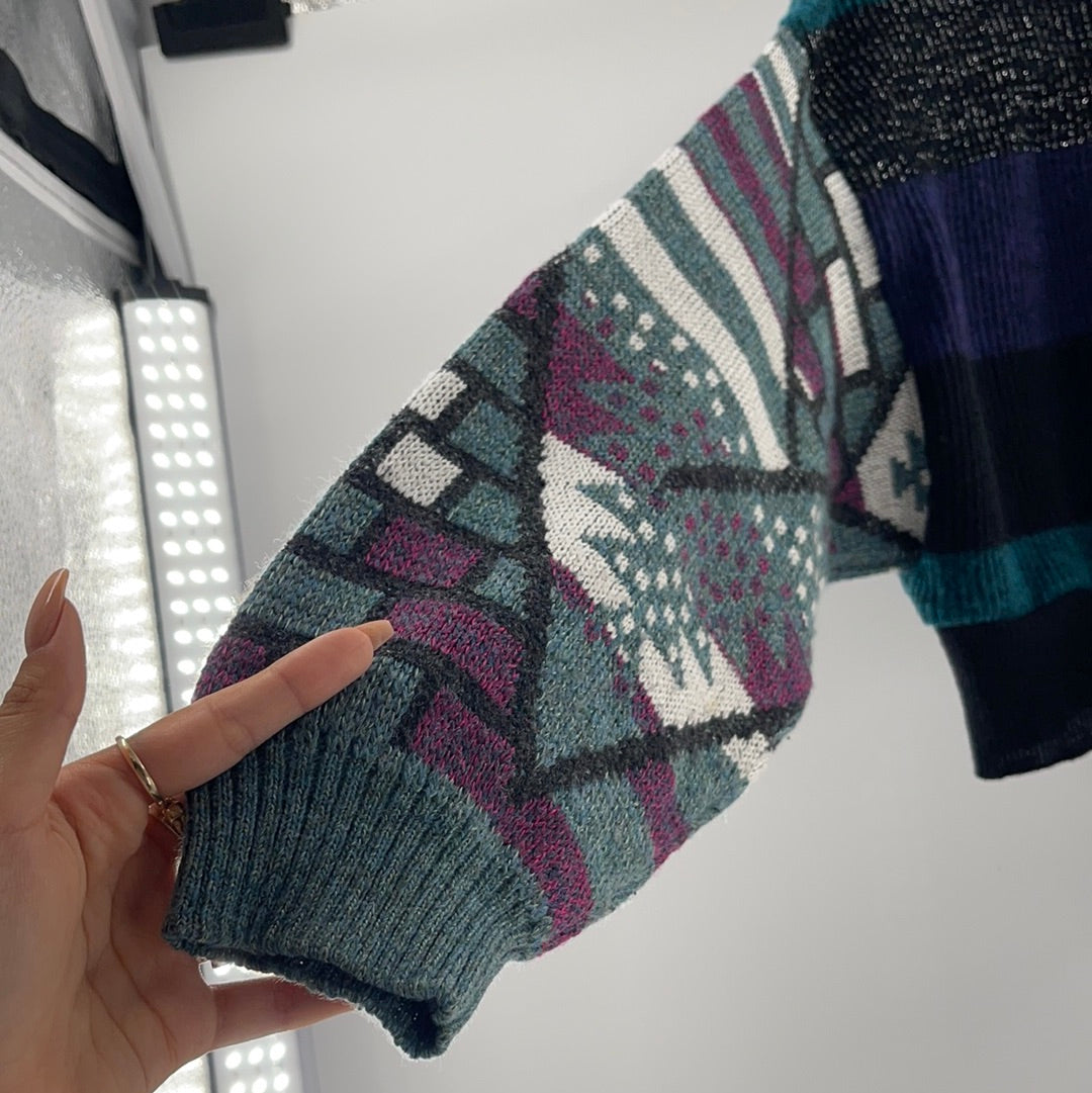 Urban Outfitters - Renewal Outfitters - Patterned Sleeves and Striped Torso Cropped Sweater ( Size Medium) ** WITH TAGS**