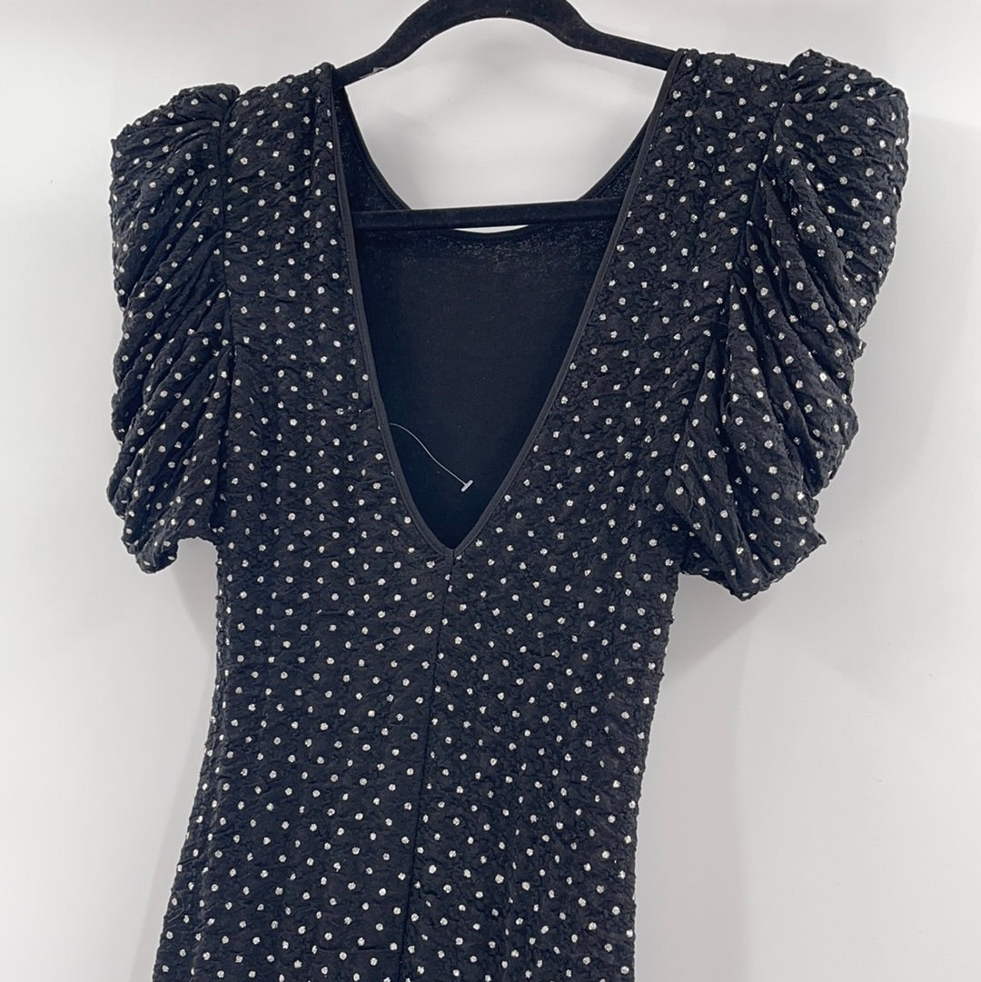 Urban Outfitters - Low Rounded V Neck Glitter Polkadot Mini Dress (Size Small)