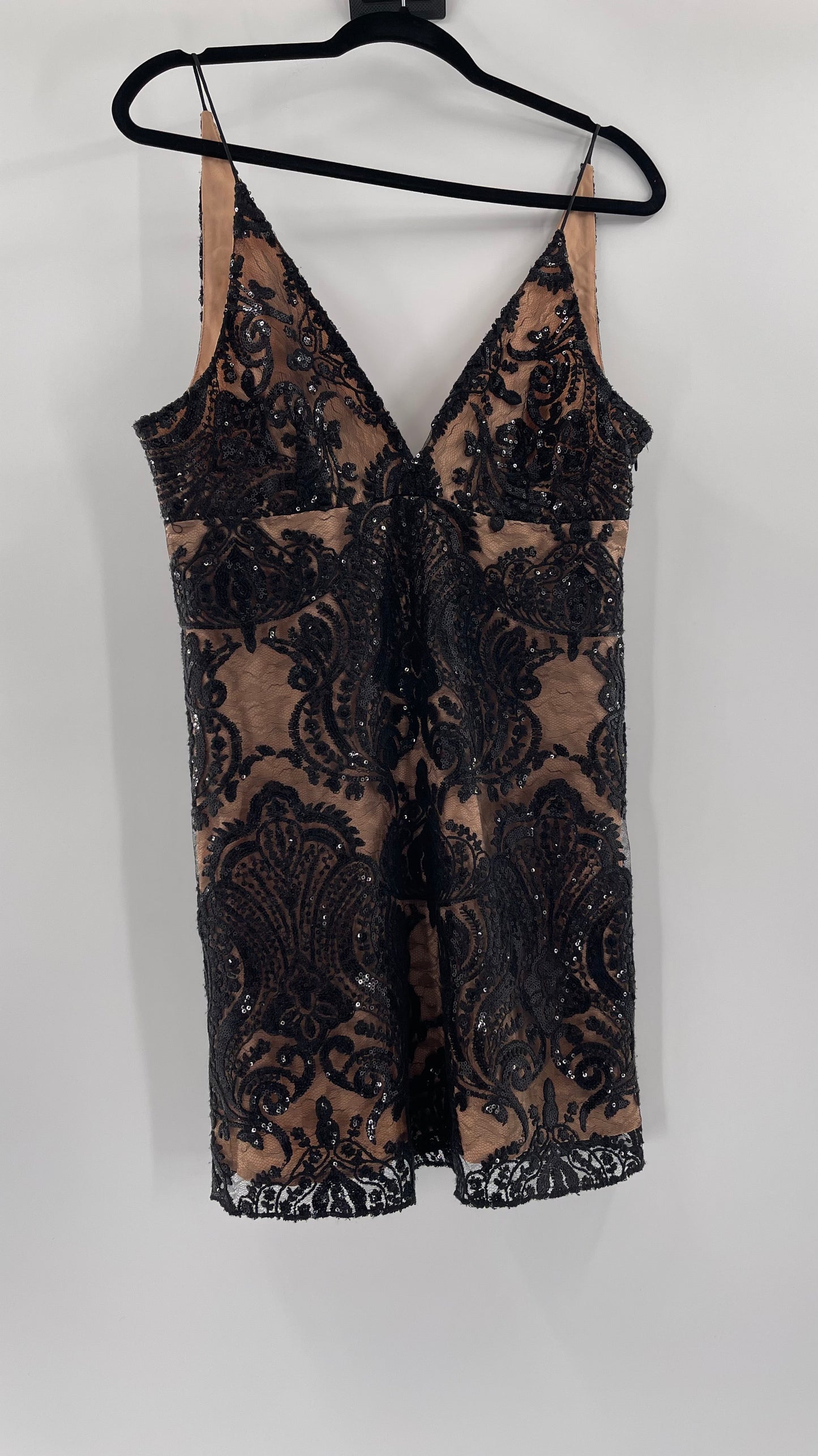 Free People Night Shimmers Nude Dress with Black Sequin Lace (8)
