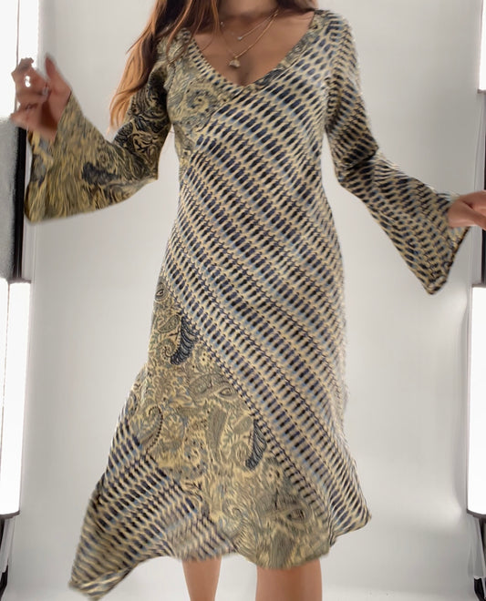 ATIK BATIK 100% Silk Artisan Kaftan Style Maxi (M)