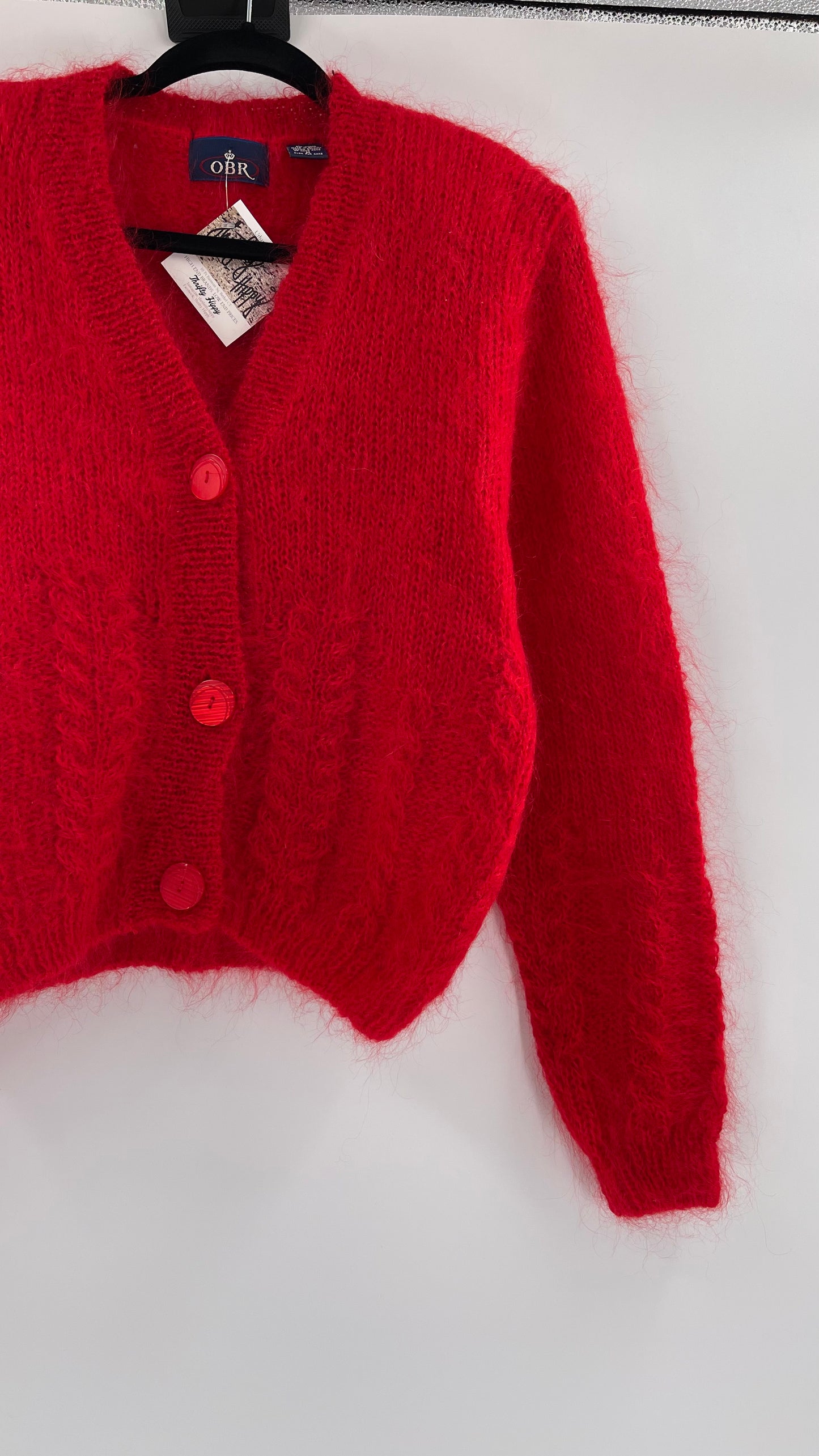 OBR Red 78% Mohair 18% Wool Cropped Cardigan (Medium)