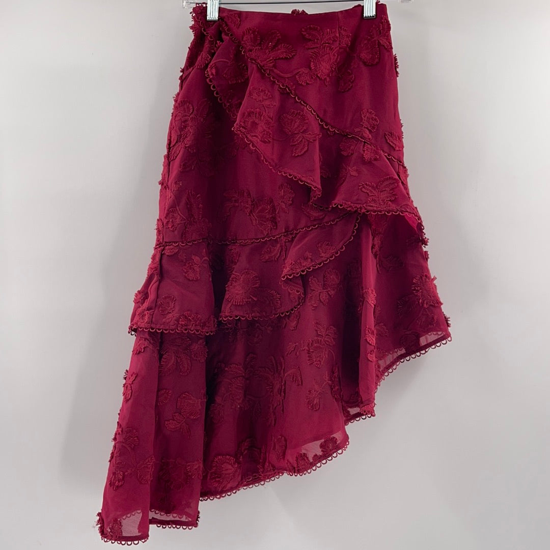 Keepsake Wine Red Mid Length Ruffled Skirt (Size XXS)