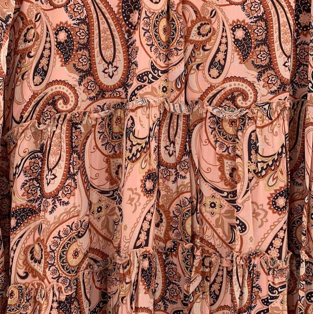 Anthropologie - Balloon Brown Sleeves Pleated Midi Dress (Size Medium)