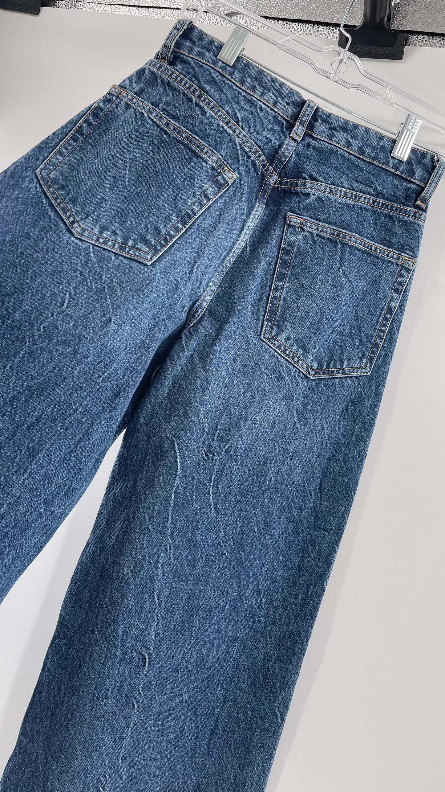 ZARA Medium Wash Denim High Waisted Wide Legs (4)